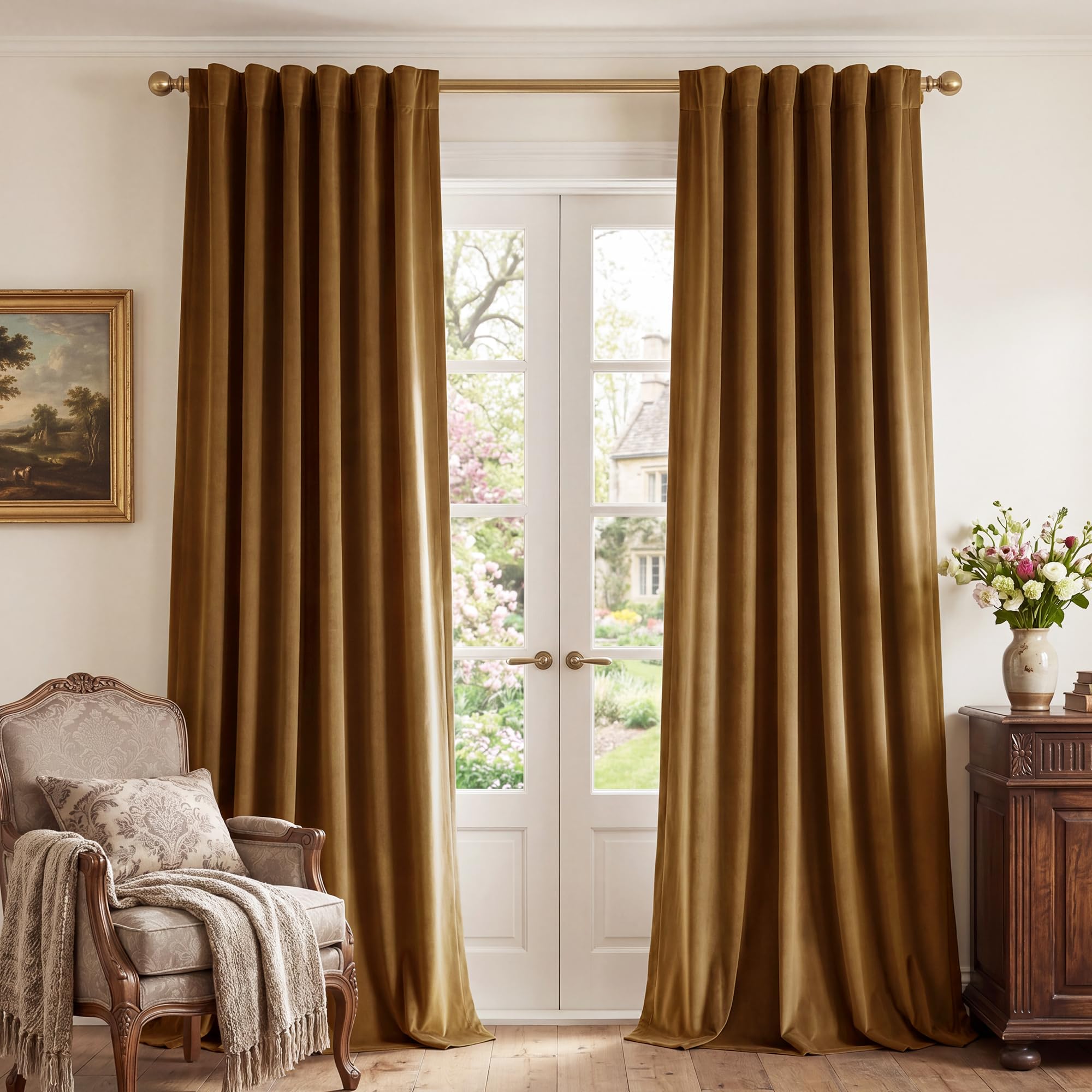 StangH Luxury Gold Brown Velvet Curtains 94 inches Long Back Tab Soft Thermal Insulated Room Darkening Window Drapes Home Decor for Bedroom Living Room, W52 x L94, 2 Panels — image 1