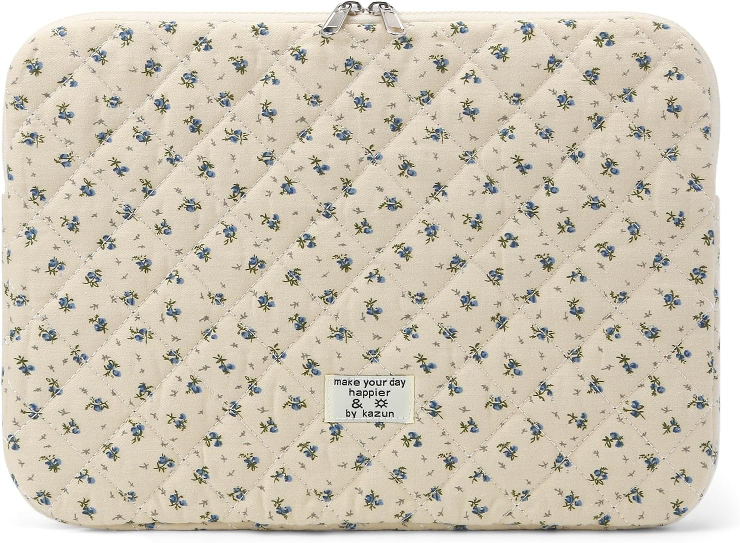 Puffy Laptop Sleeve 13-15.6 Inch Cute Quilted Laptop Protective Case Padded Floral Computer Sleeve for MacBook (A-Blue, 13 Inch)