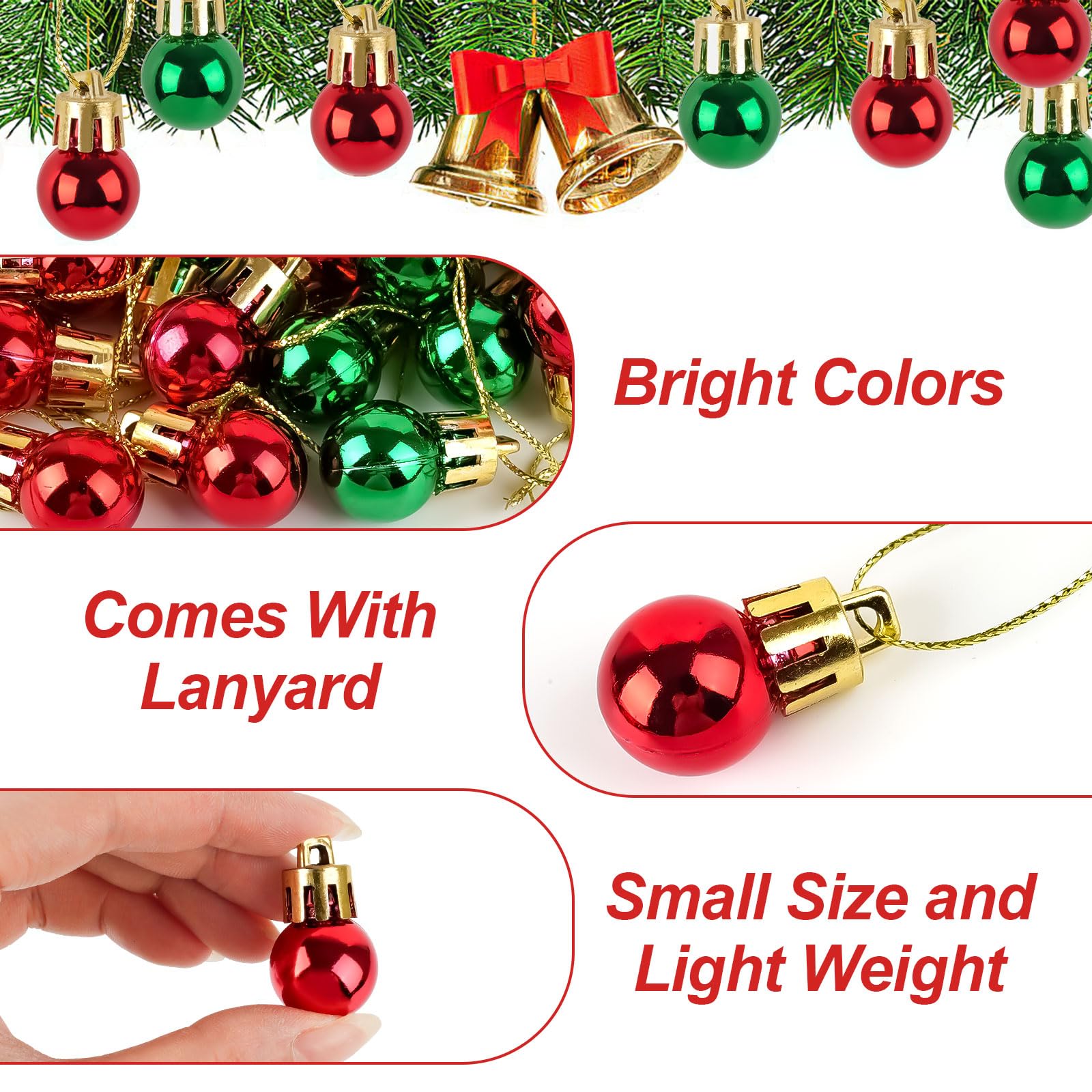 Coloured Christmas Ball, 48 Pcs Christmas Tree Decorations - Red, Green Mini Baubles for Small Tree Tiny Baubles Pendant for Xmas - Image 2