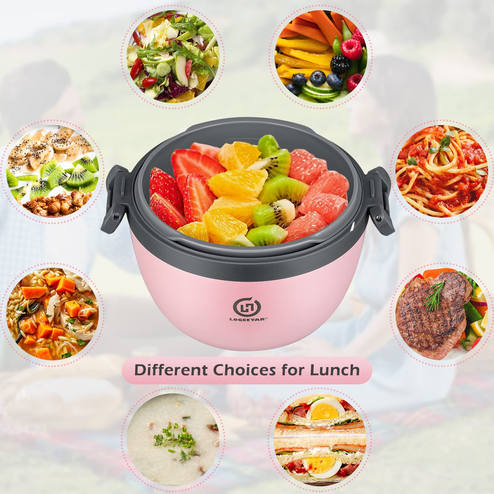 Itslife Thermocontainer voor eten, 420 ml, warmhoudcontainer, roestvrij staal, met gespdeksel en lepel, thermische lunchbox voor kinderen, lekvrij, voedselcontainer voor picknick, scholen en kantoren