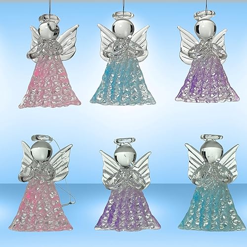Miniatura 2 de Decoraciones de ángel de cristal, juego de 12 adornos de Navidad de ángel de cristal caprichoso, decoraciones rosas, moradas y azules para árbol y