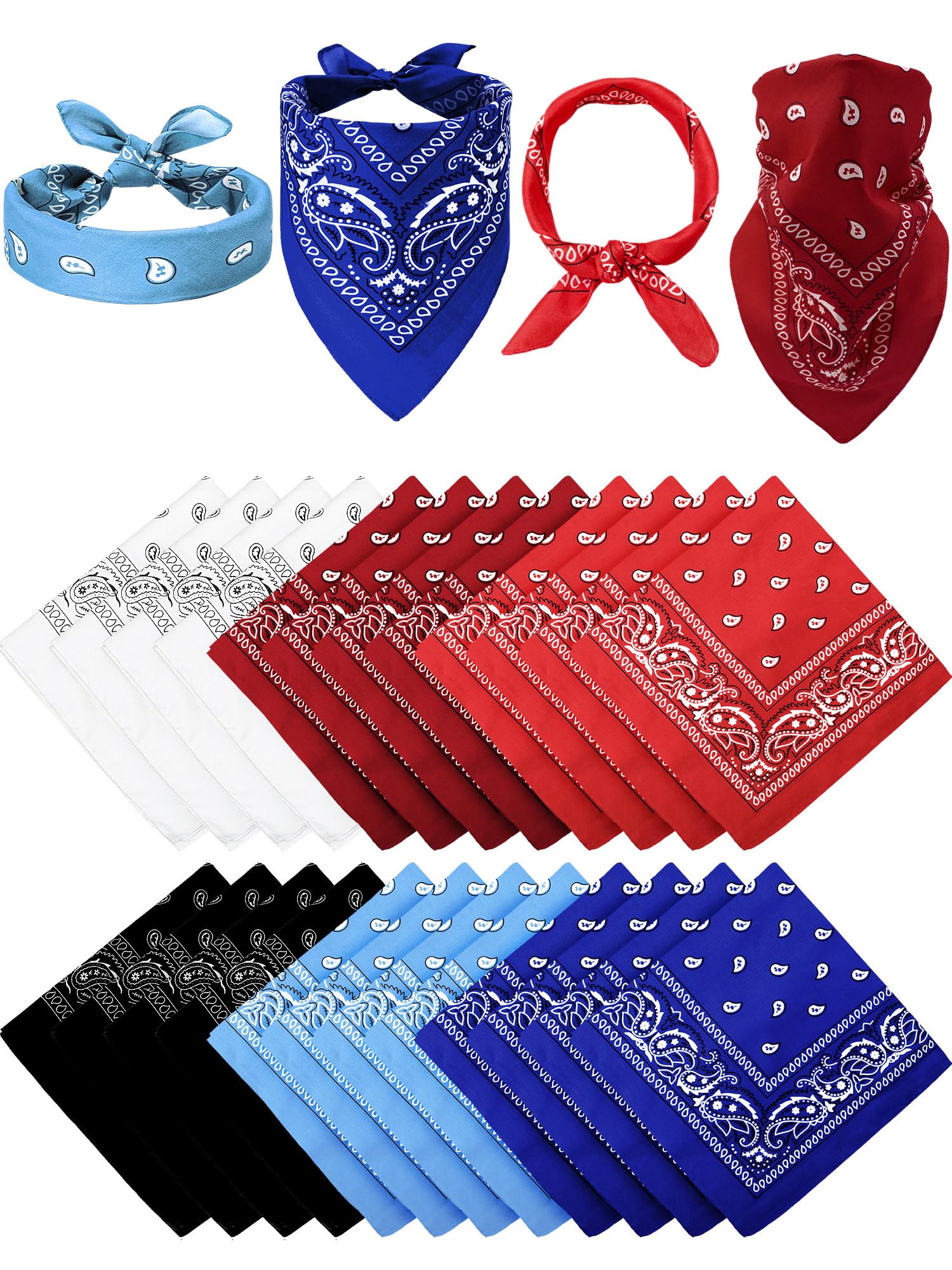 Unittype 36 Pieces Paisley Bandana Novelty Headband Square Scarf Cowboy Bandanas for Western Party Costume