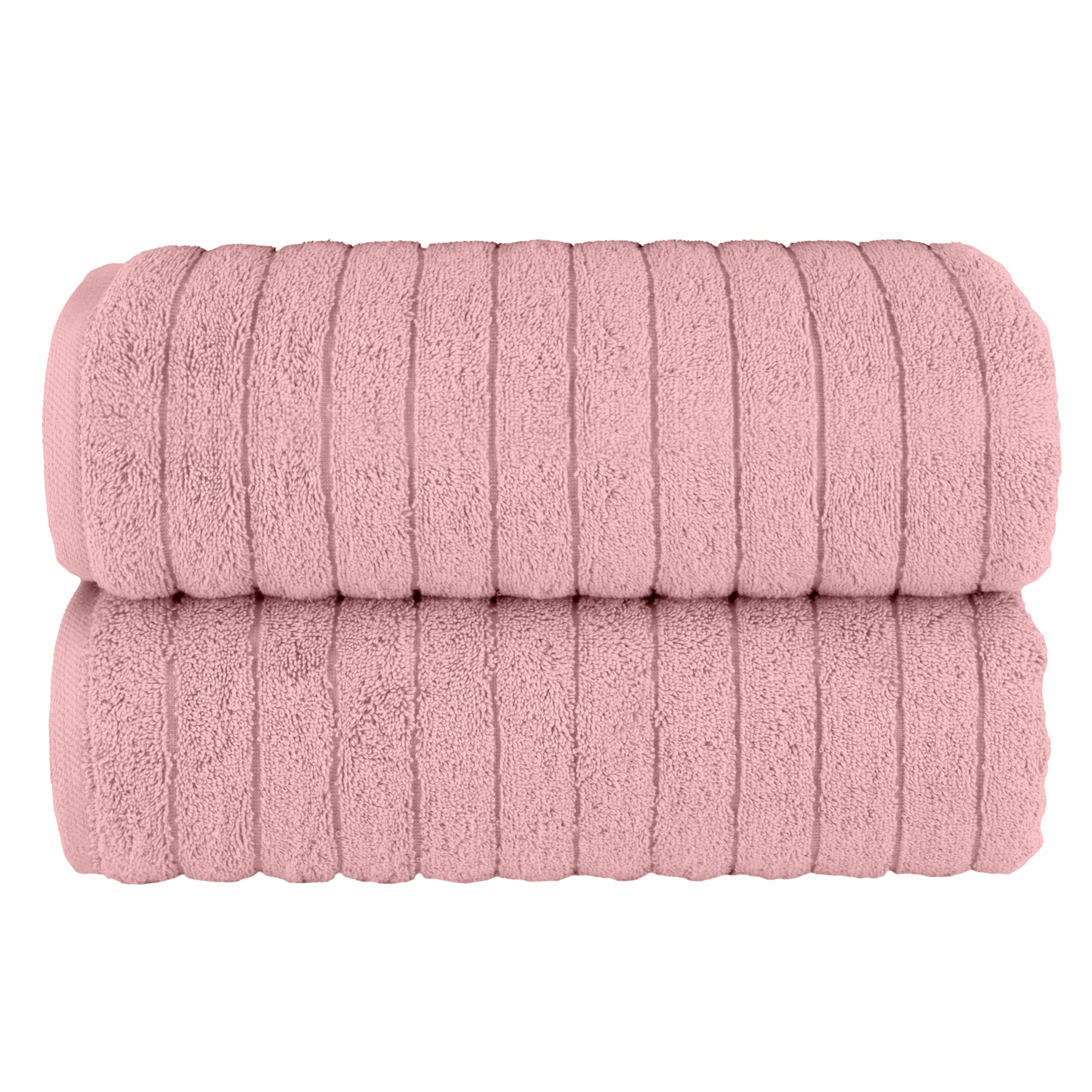 Elegant Comfort 100% Turkish Cotton Corduroy Ribbed Luxury Soft 2 Pack Bath Towels 27 x 54 Inch - Ultra Plush, Absorbent, Quick Dry, Hotel Spa Quality Towels for Bathroom Essentials, Dusty Rose