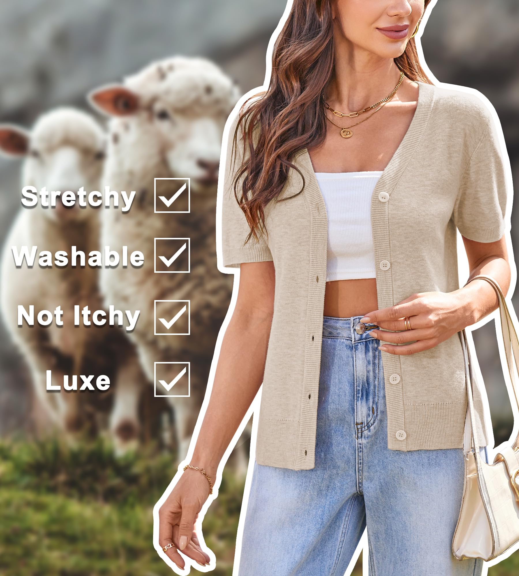 Arach&Cloz Cardigans pour Femmes, Manches Courtes, boléro en Laine mélangée, Hauts d'été Courts et décontractés