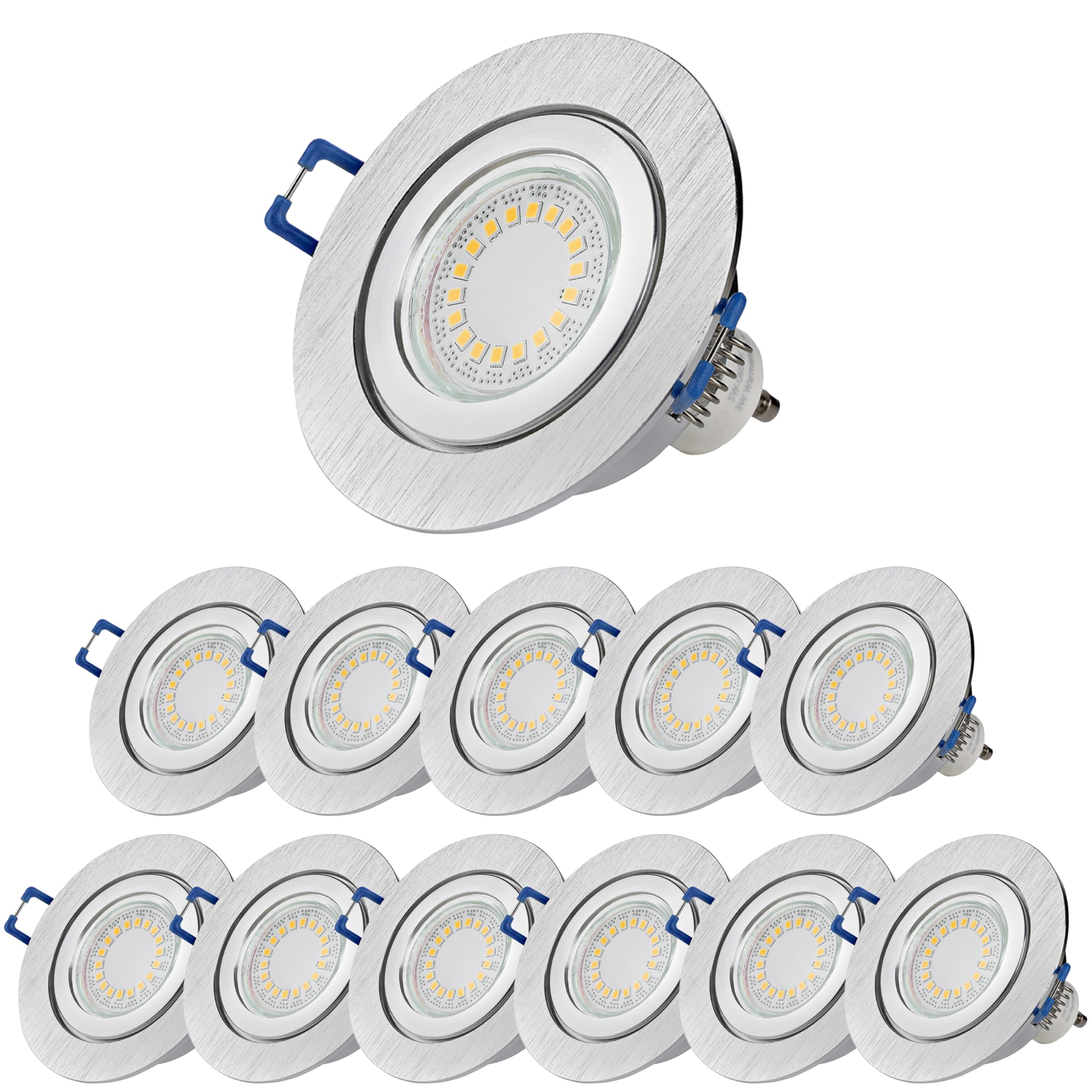Sweet Led 12x Einbaustrahler IP44 GU10 LED Spots 5W Bad 230V Einbauleuchten Deckenspots Deckenstrahler 68mm (Warmweiß 3000K) aus Aluminium Einbauspots für Badezimmer Küche Wohnzimmer