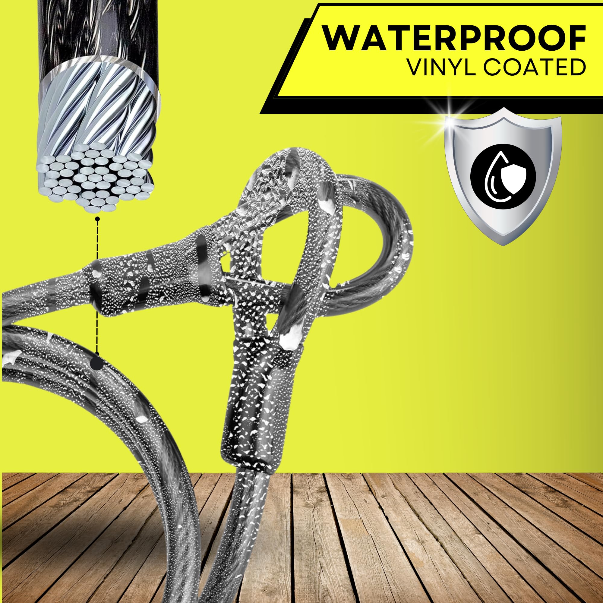 JIMJOOS 1.25m Security Cable Bike Lock, 10mm Thick Stainless Steel Bicycle Lock Extender - Image 3