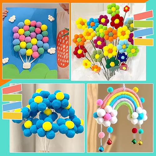 Miniatura 54 de MORFEN 150 pompones, pompones rojos de 1 pulgada para manualidades, bolas de pompón mullido, pequeños pompones para proyectos de manualidades, artes