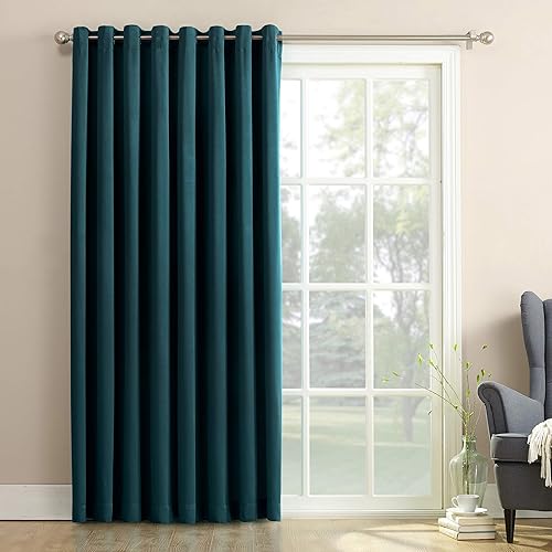 Sun Zero Barrow Energy Efficient Grommet Sliding Patio Door Curtain Panel, 100" x 84", Teal