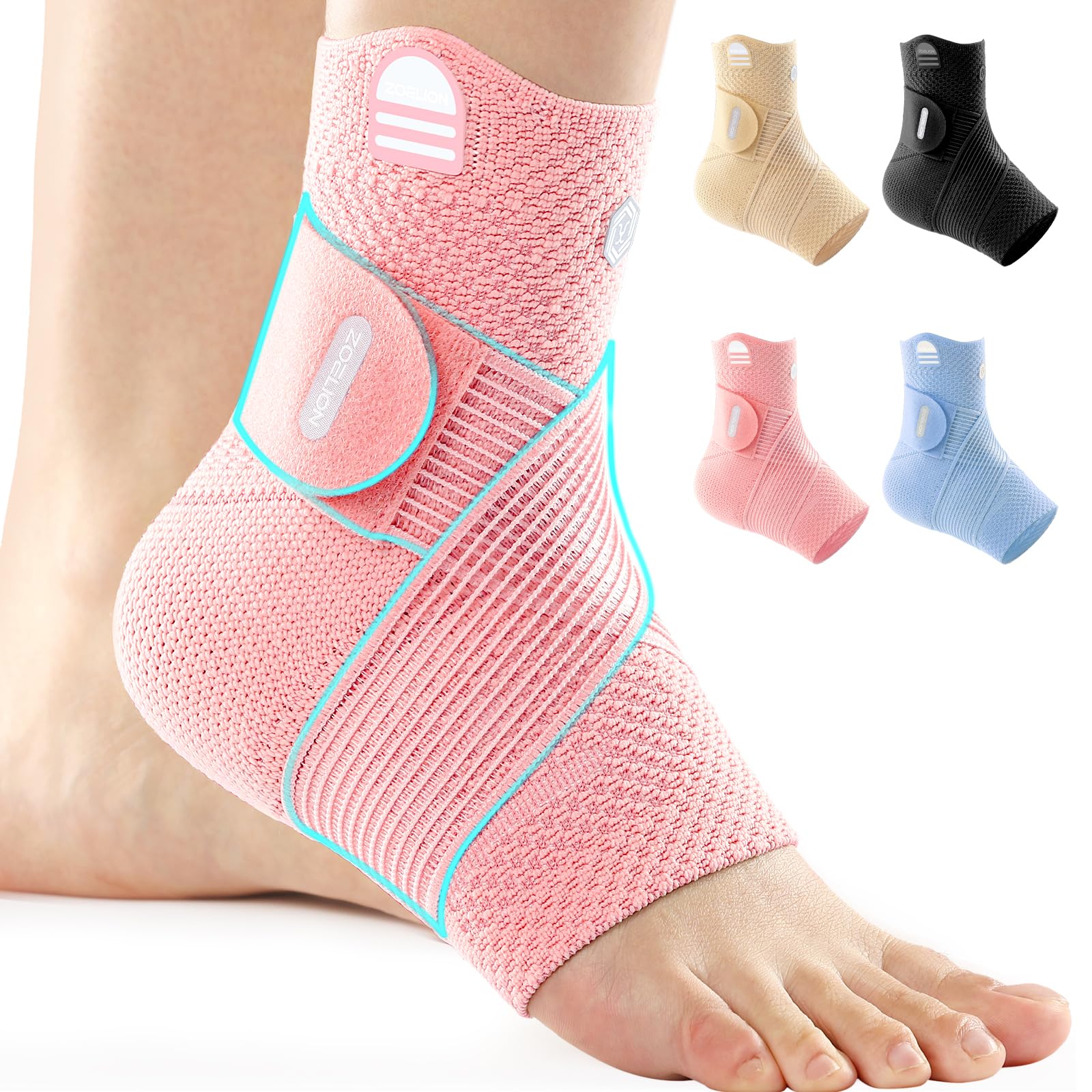 ZOELION Knöchelbandage mit Einzigartigem Netzband, 3D-Gestricktes Luftgewebe Sprunggelenkbandage für Plantarfasziitis Achillessehne,Verstellbare Fussbandage zur Schmerzlinderung Verletzungshilfe