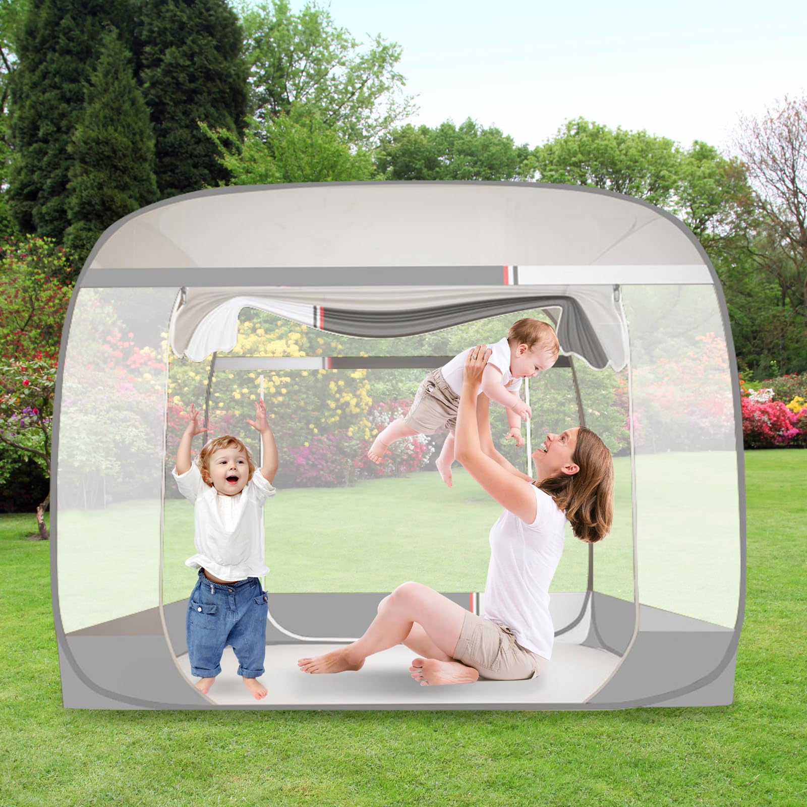Rete pop-up per zanzare, baldacchino, pieghevole, tenda da letto, rete di grandi dimensioni anti zanzare, tenda da campeggio con fondo per pavimento del letto, campeggio, viaggi, facile da montare,