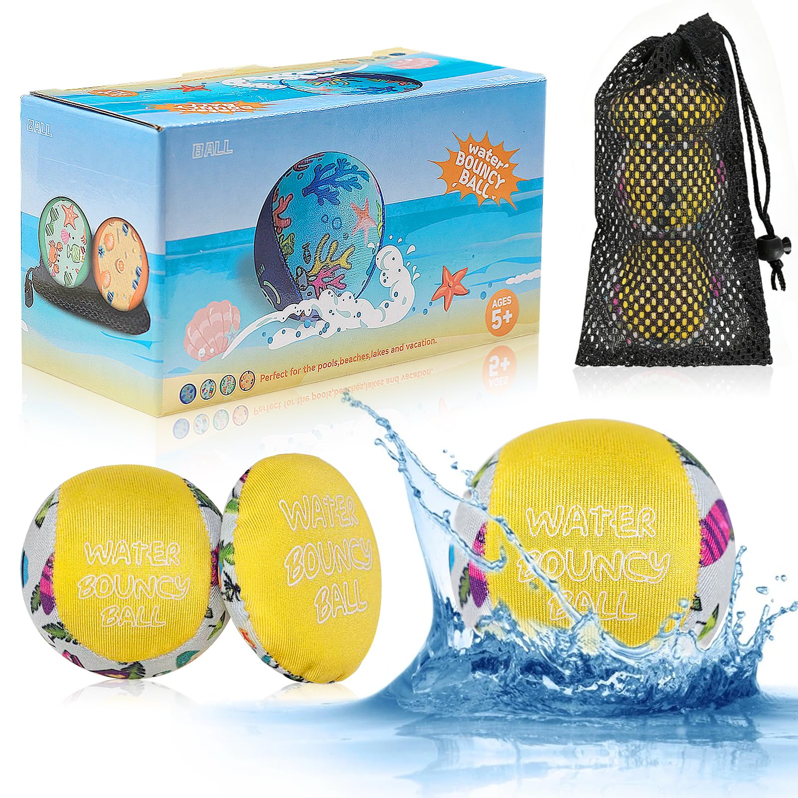 Pelota que Rebota en el Agua, Set de 3 Pelotas de Agua Reutilizables, Juegos de Agua al Aire Libre para Adultos y Niños, Pelotas de Agua de Lycra para Piscina, Amarillo