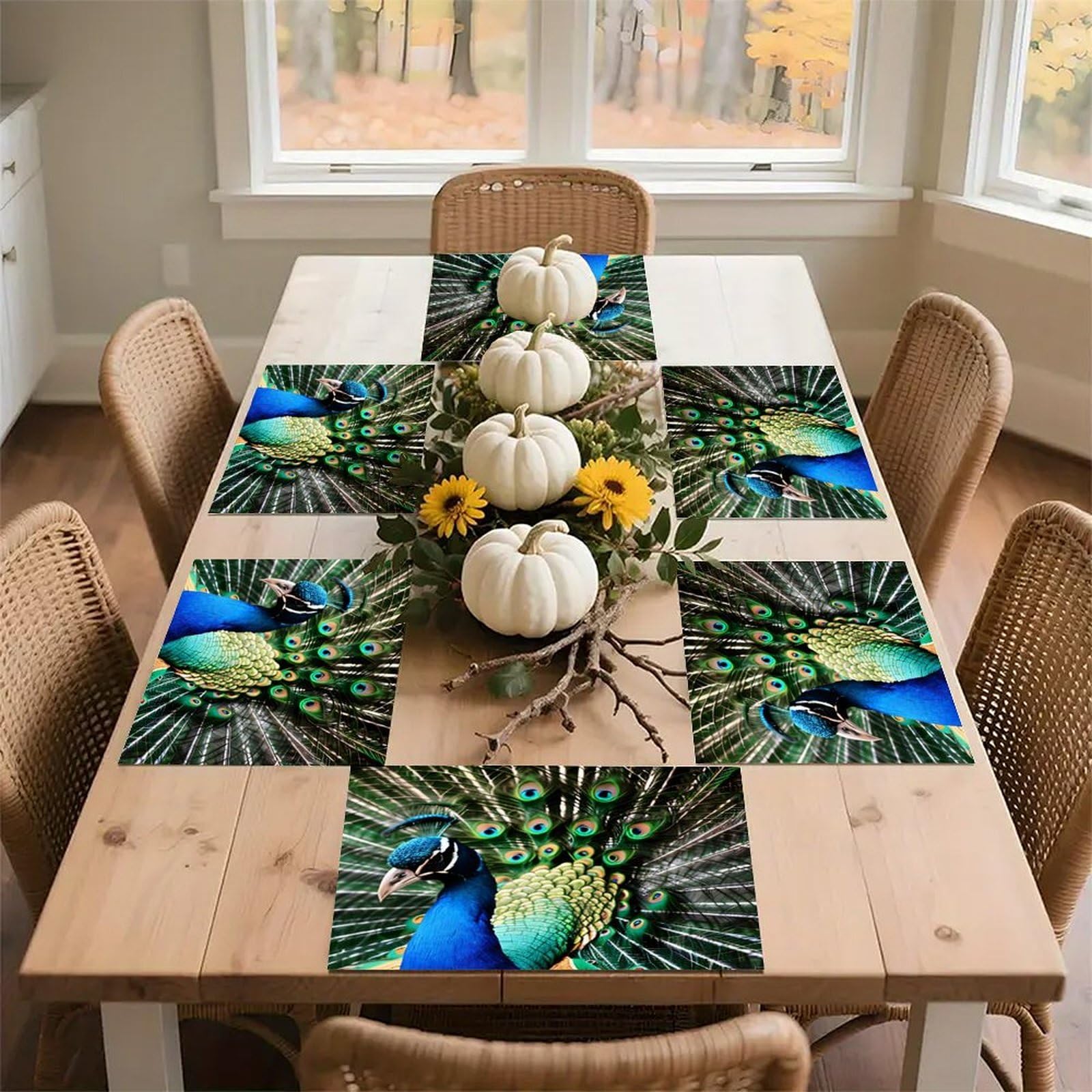Peacock Placemats Heat-Resistant Washable Place Mats Anti Slip Dining Table Place Mats Wipeable Dining Table Mats Kitchen Decoration Placemats 17.7’’×11.8’’