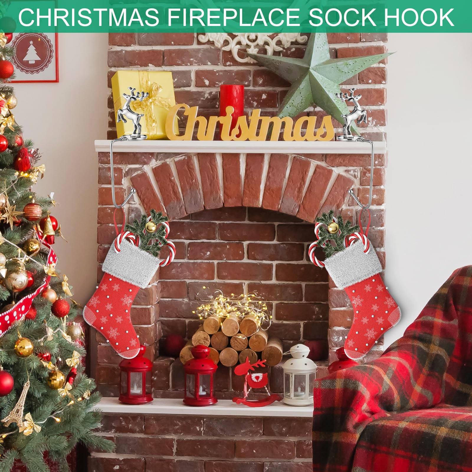 Crochet De Chaussette De Noël Avec Base En Fer Robuste Pour Cheminée