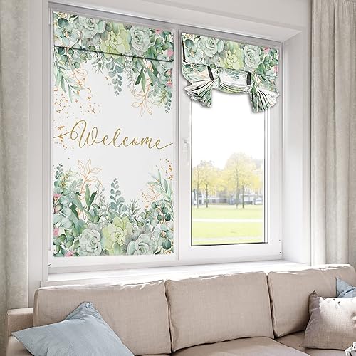 Miniatura 3 de Cortinas de puerta de hojas de eucalipto para ventanas de puerta, cortina de puerta francesa con flores de bienvenida, cortina de privacidad para