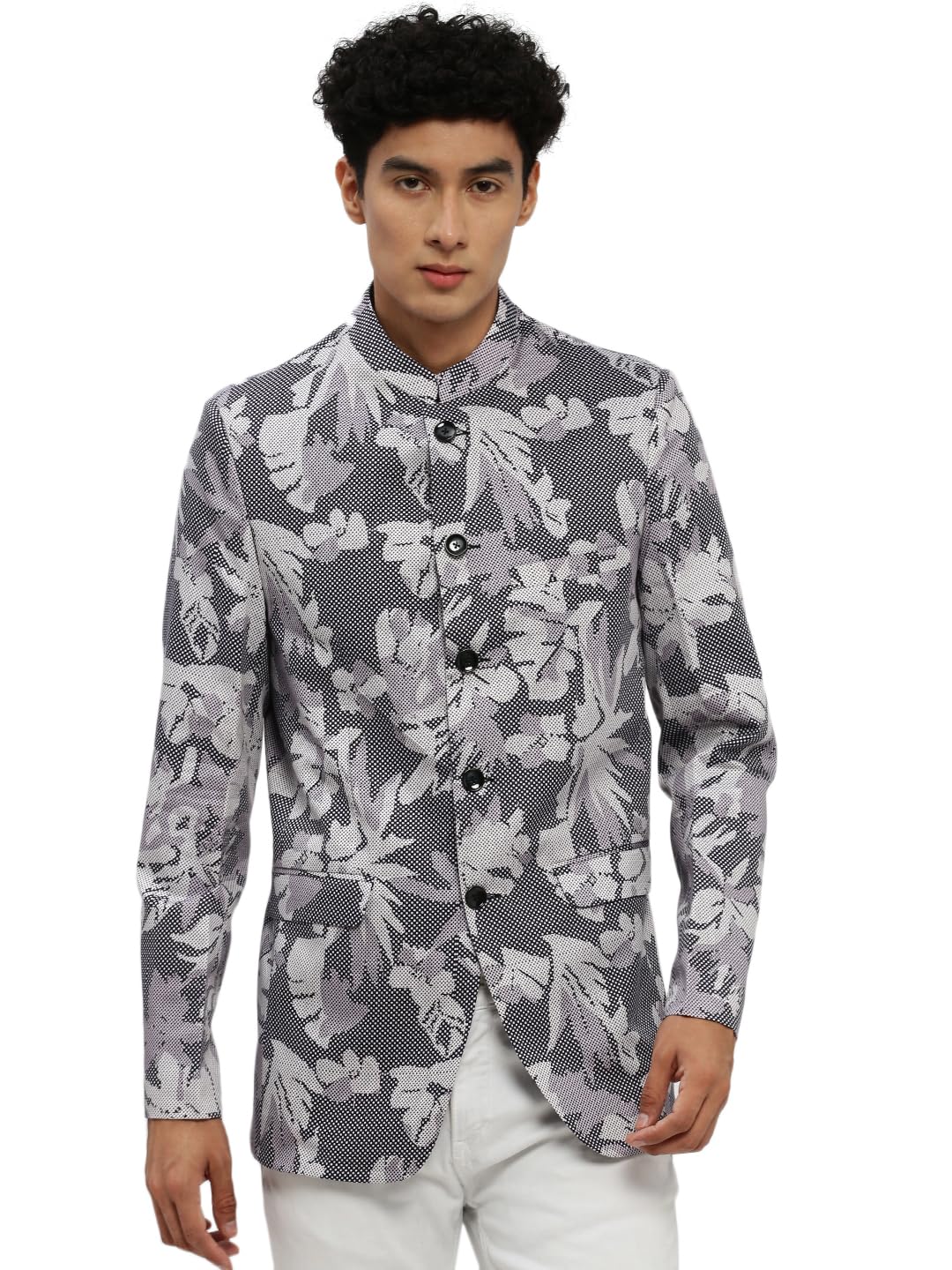 Men's Mandarin Collar Grey Bandhgala Slim Fit Blazer-SOBLZ-85-09_GreyLavender-image-49