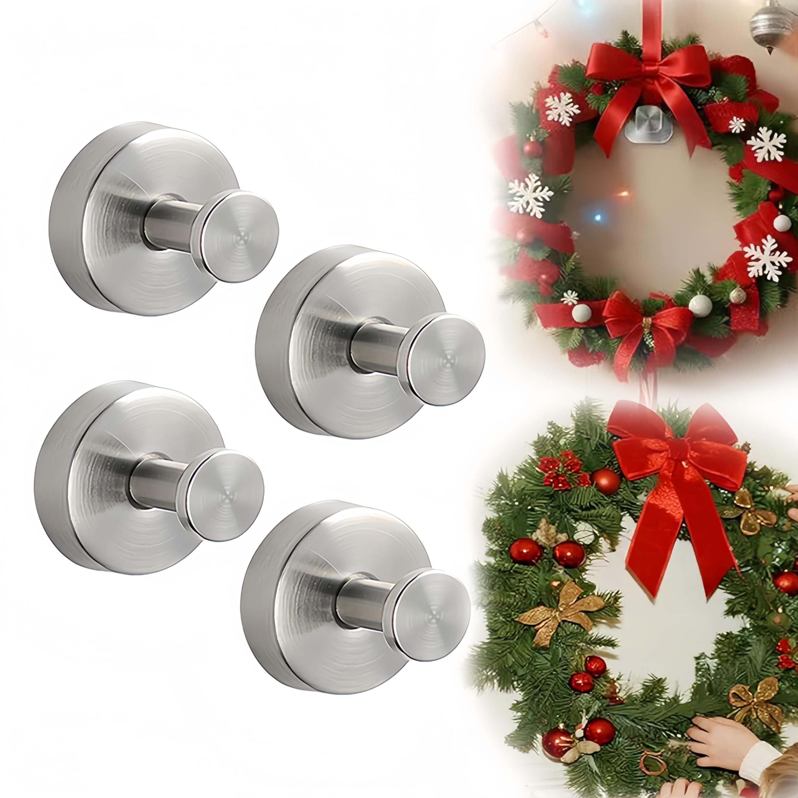 Suction Cup Hooks for Wreaths on Glass, 2026 Upgrade No Drill Towel Hooks Stainless Steel Waterproof Suction Cup Hooks Shower Towel Holder Wreath
