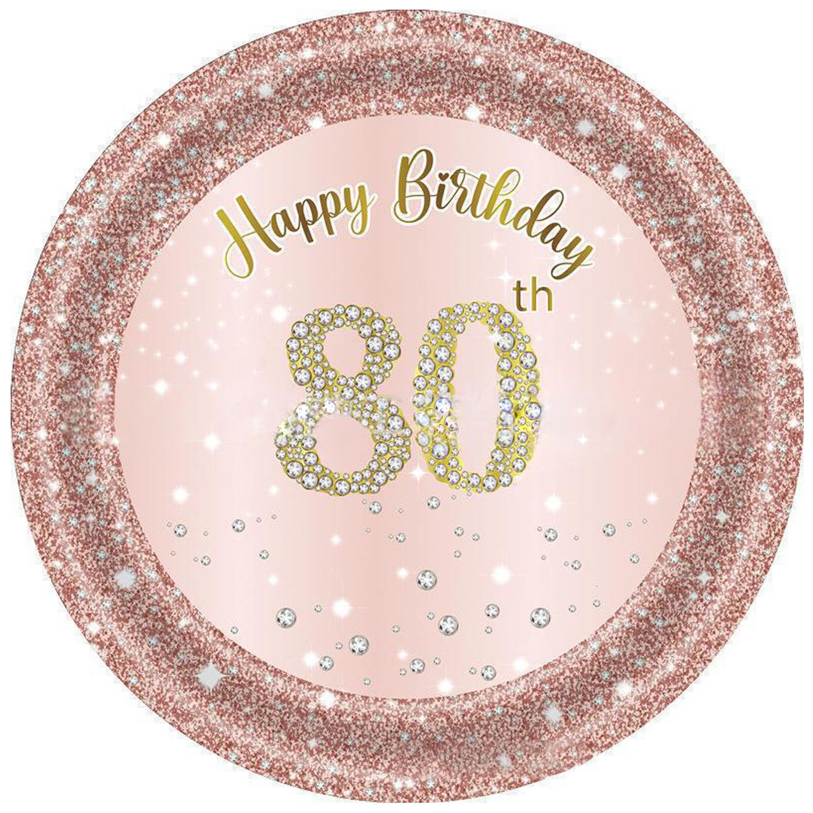 16Pcs Plates and 20Pcs Napkins Happy 80th Birthday Decorations Women Tableware Rose Gold Birthday Party Supplies