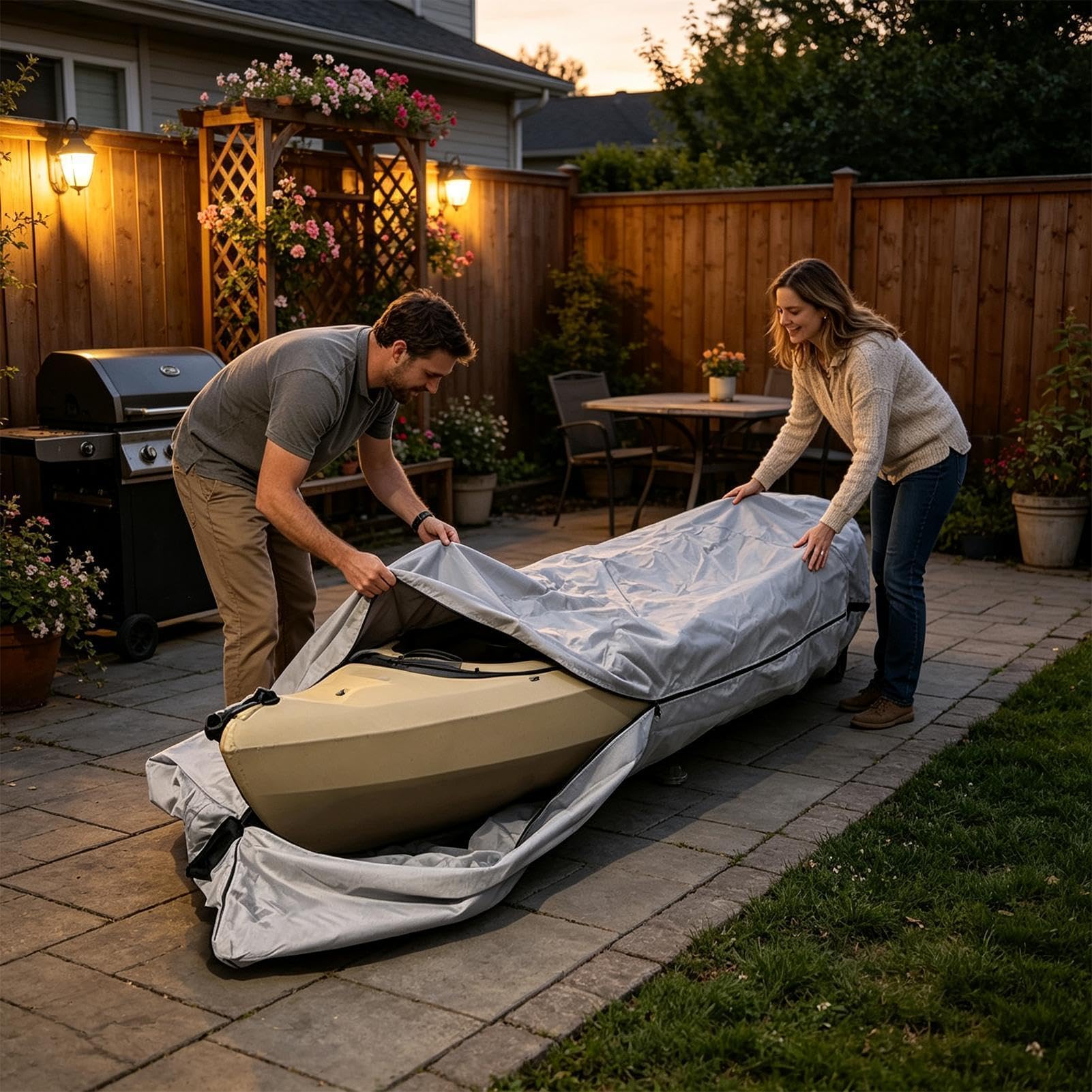 Copertura Canoa Telo in Oxford 420D impermeabile e resistente ai raggi UV | Copertura Pozzetto Kayak Per Interni Esterni Trasporto su Rimorchio Campeggio Gite Molo Ormeggio Giardino