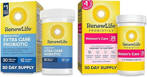 Renew Life Paquete de probióticos para hombres y mujeres, suplementos privóticos para apoyo digestivo e inmunológico, estable en el almacenamiento,