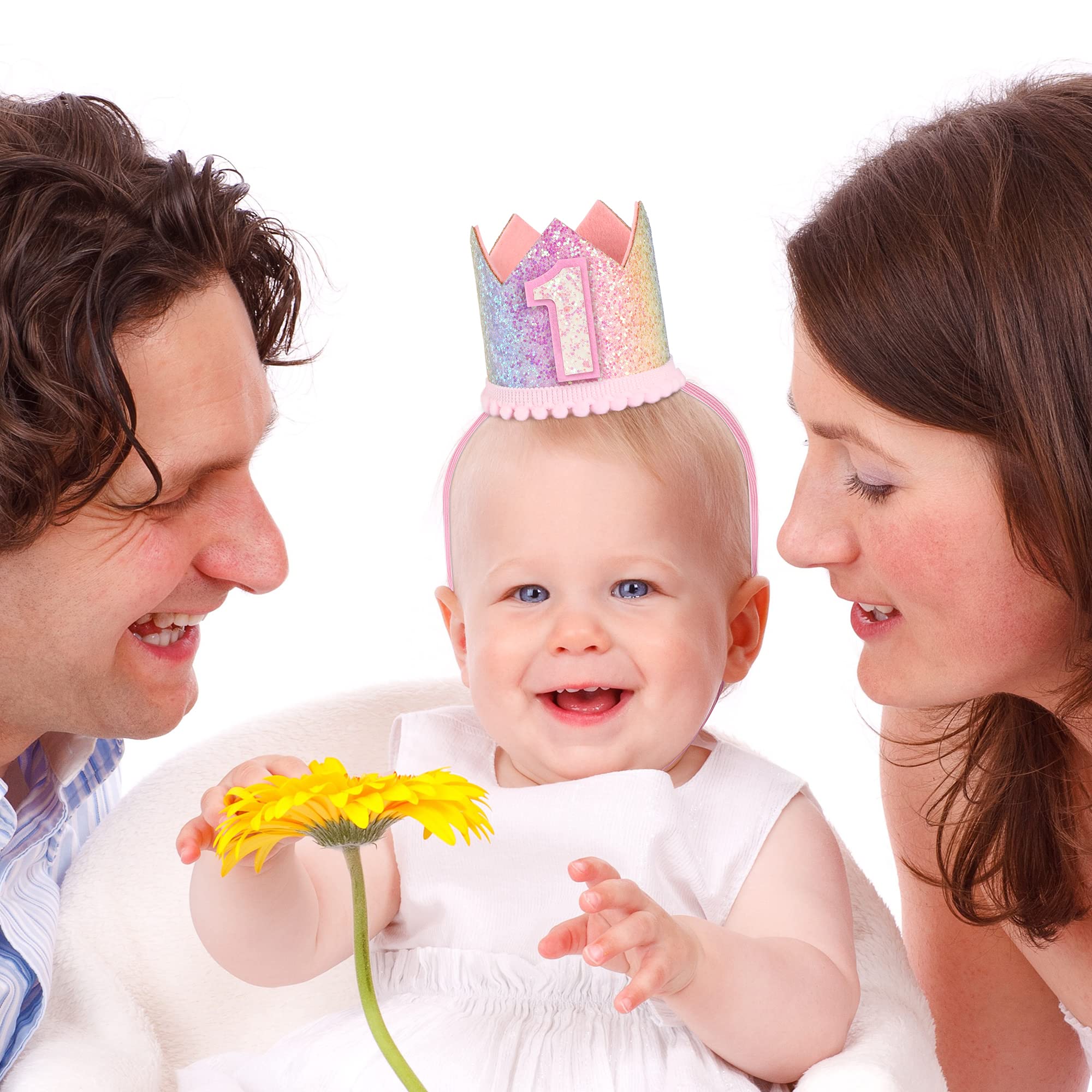 BoKin Rainbow Gradient 1st Birthday Crown, Baby's First Birthday Photo Props and Party Decorations for Girls