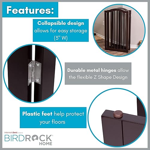 Miniatura 6 de INTERNET'S BEST Puerta para perros con parte superior arqueada, 4 paneles, barrera de madera para mascotas de 36 pulgadas de alto para perros o