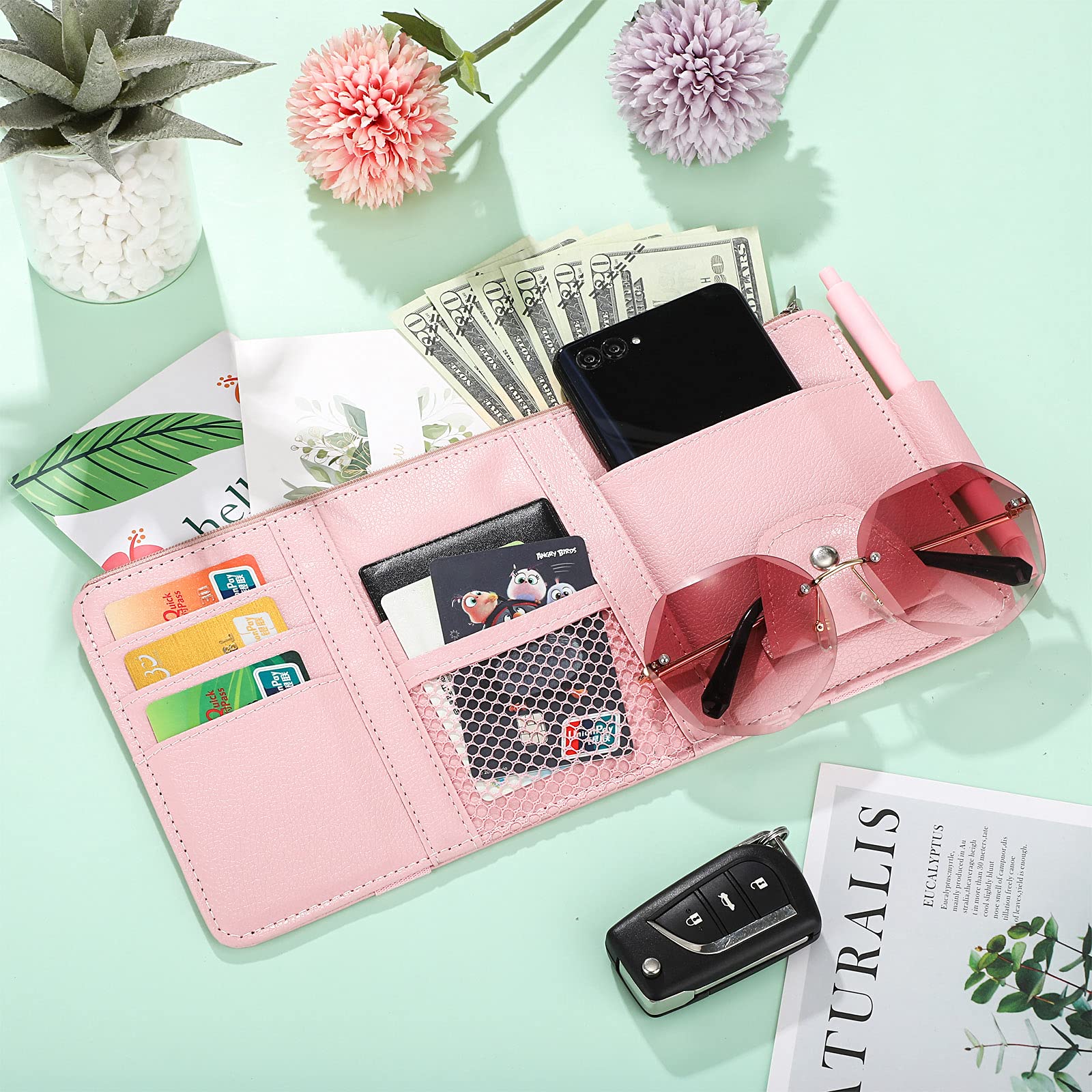 4 Ventouses D'Intérieur Voiture Pour Pare-Soleil Et Documents - Accessoire Auto Multifonction, Noir
