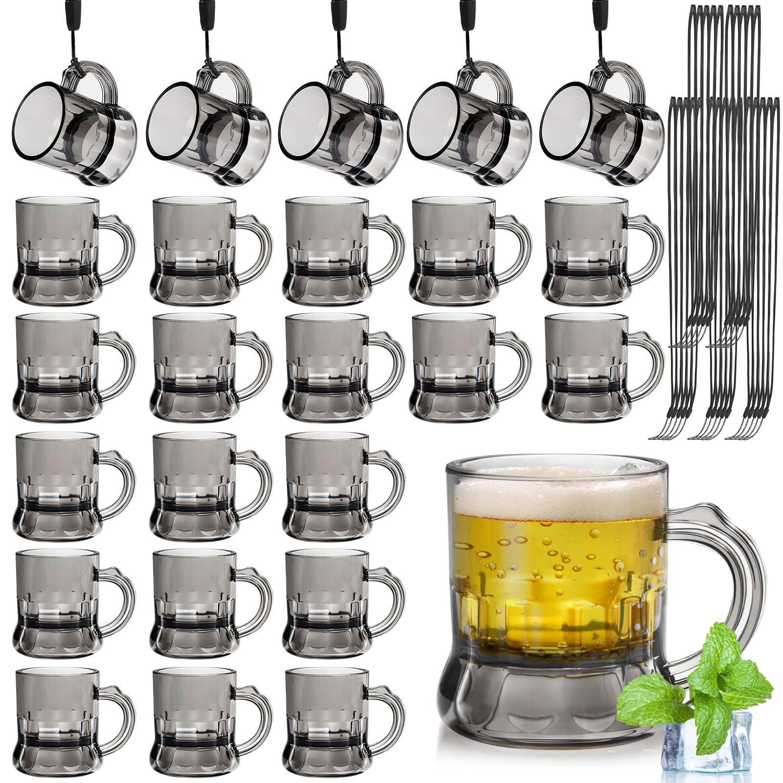 Mssushi 25 Pezzi Bicchieri da Shot con Manico,30ml Riutilizzabili Bicchieri da Liquore con Catena da Appendere,Collana da Sposa per addio al celibato,carnevale,accessori,carnevale, feste