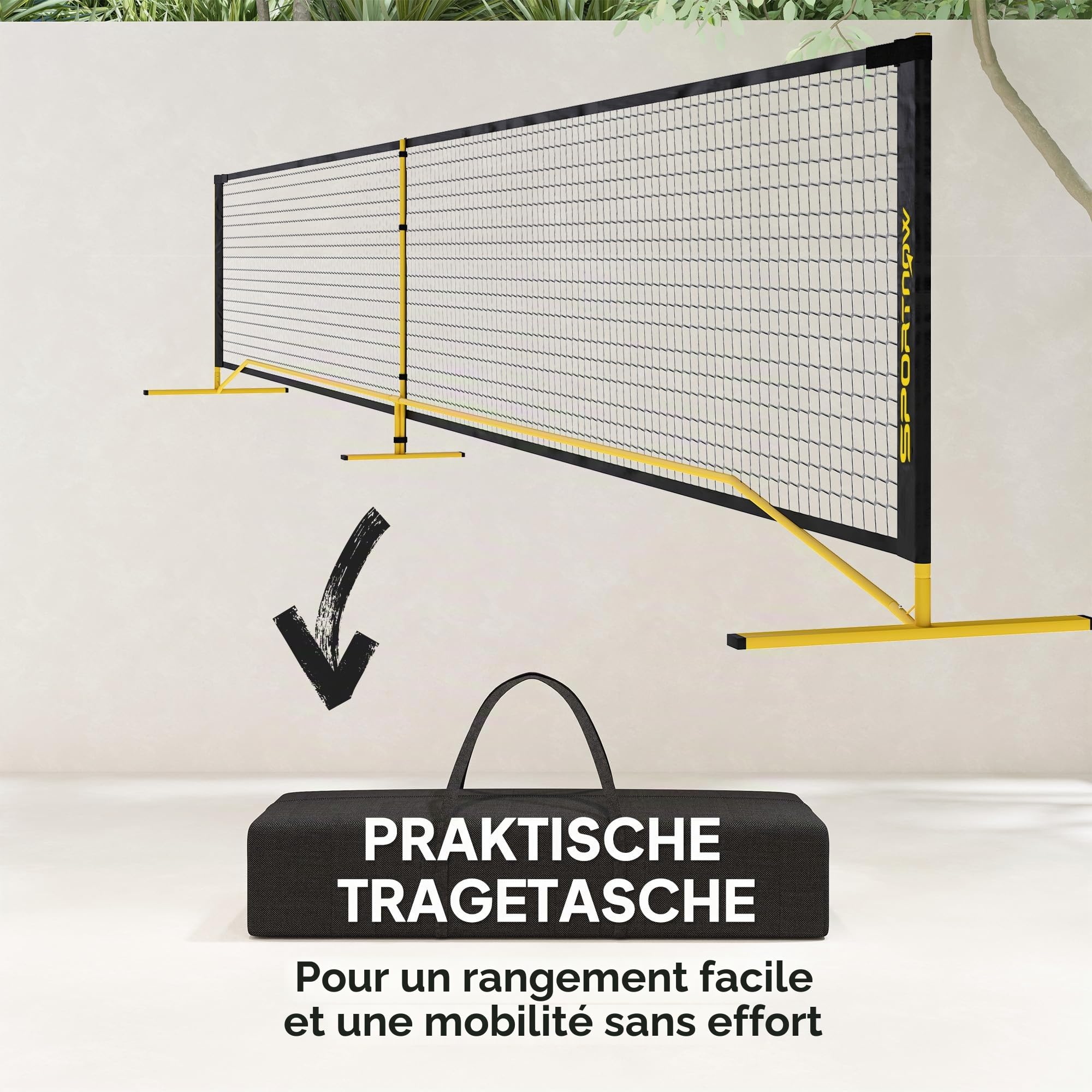 Soozier Filet de pickleball portable réglementaire taille 22 ft jaune | Système de filet de pickleball, sac de transport, cadre en acier, pour intérieur/extérieur/allée