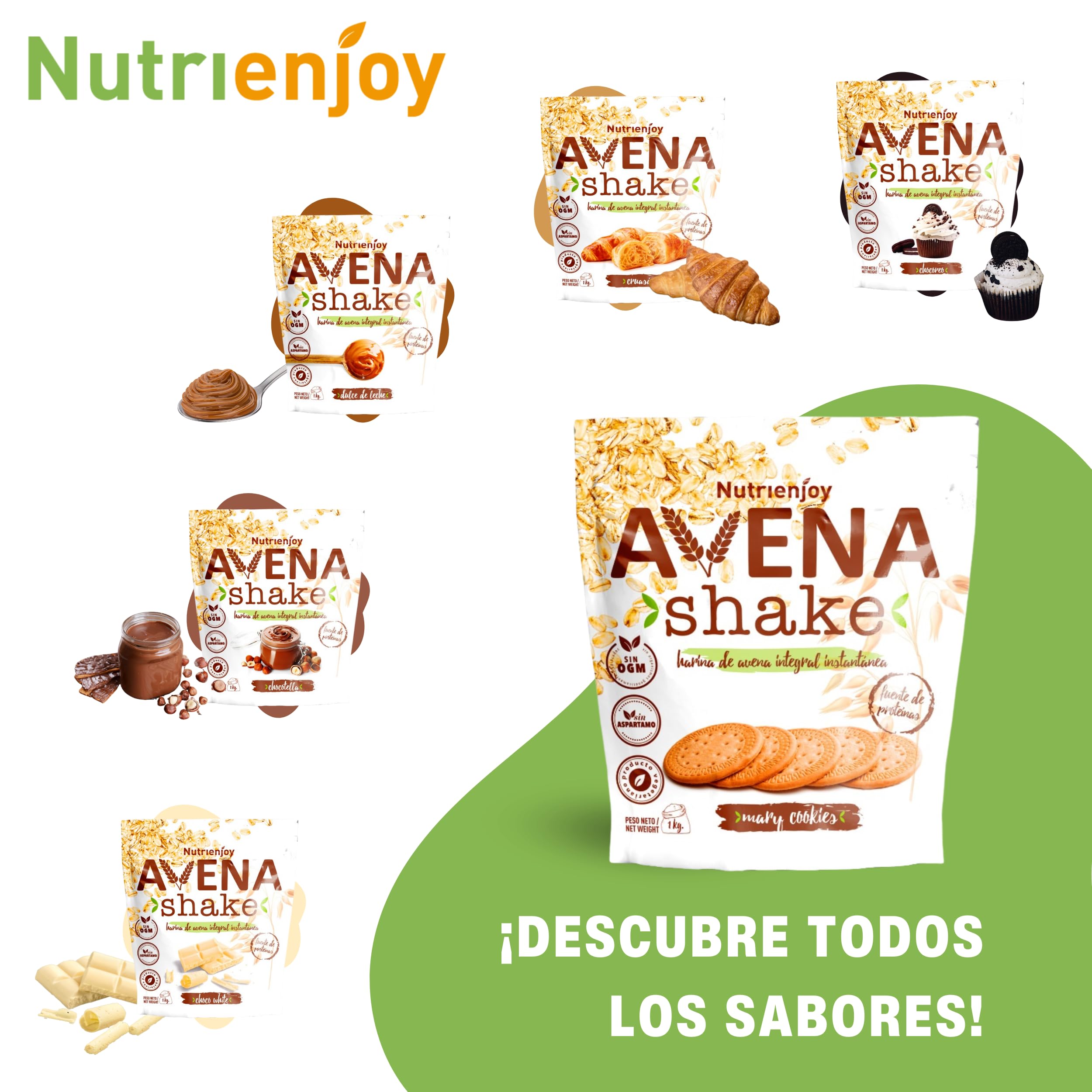 NutriEnjoy - Avena Shake 1Kg | Copos de Avena Integral Molidos | Harina de Avena Sabores | Avena en Polvo | Harina de Avena Integral | Avena Instantánea Sabores Deliciosos (Mary Cookies) — view 7
