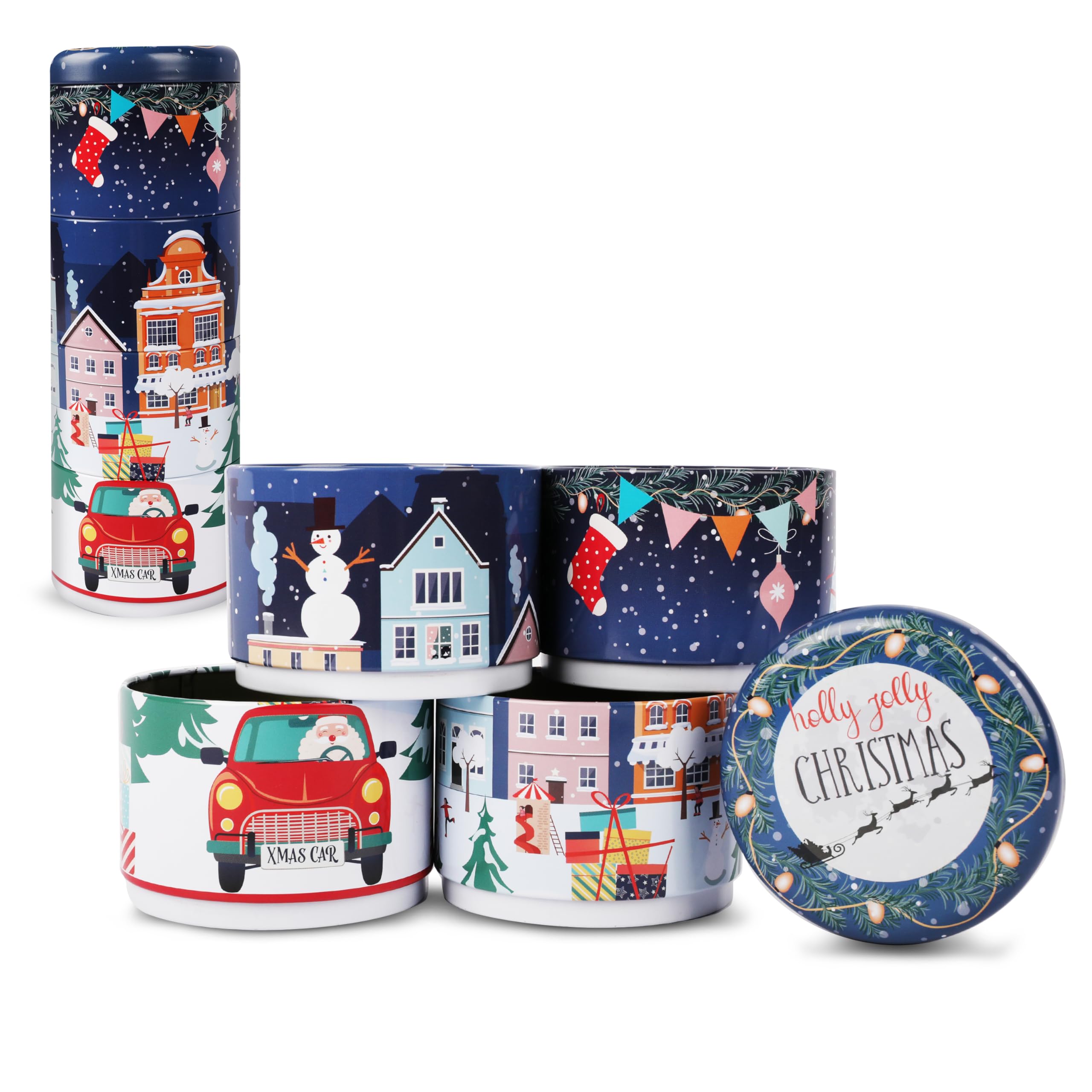 Set 4 Contenitori In Metallo Per Natale – Design Blu Scuro 22x8x8 Cm – Per Biscotti, Caramelle, Regali E Decorazioni