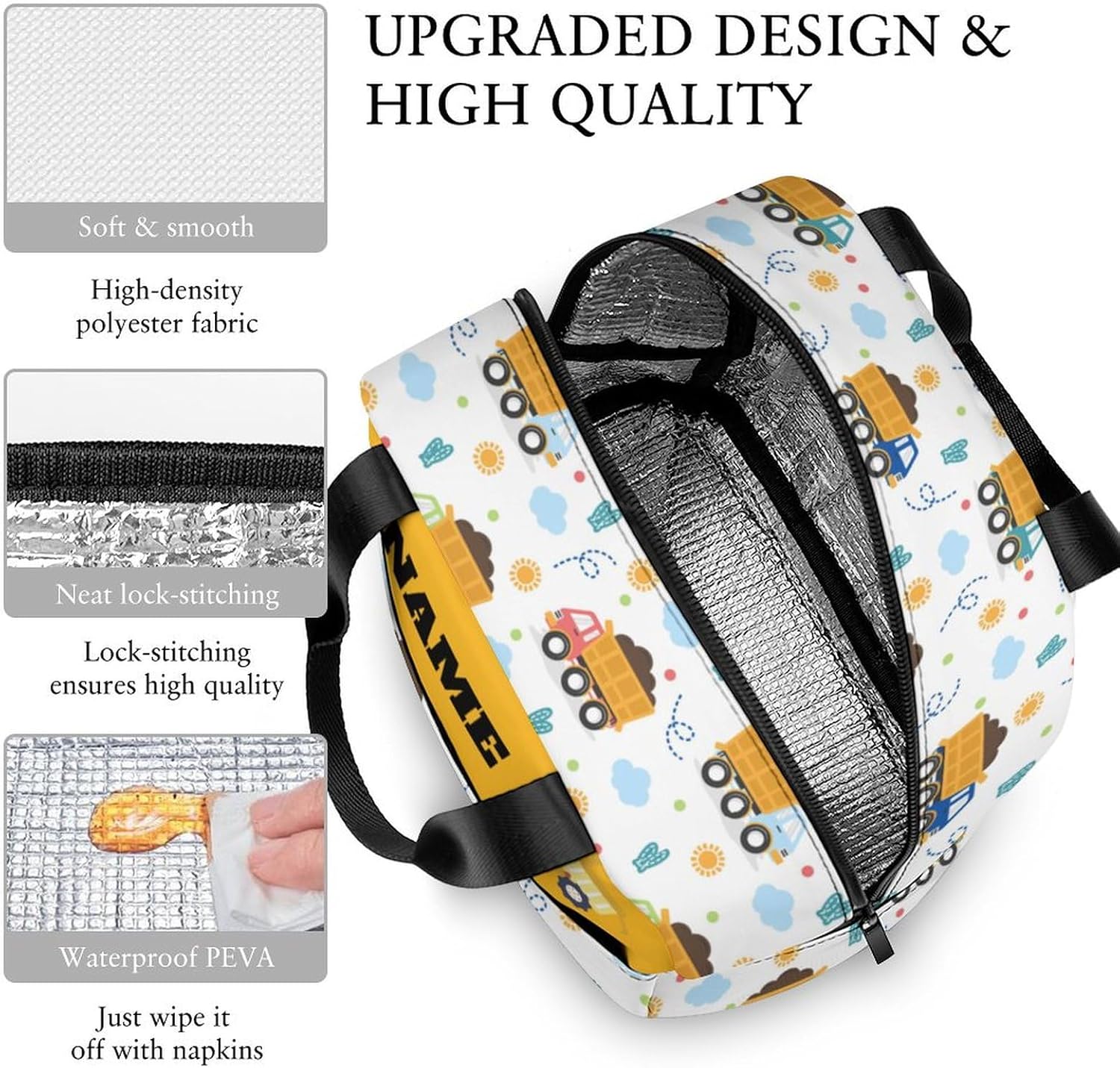 Custom Cute Truck Car 3Pcs Backpack Set with Lunch Bag Kids Water Bottle Add Name Personalized School Book Bags Customization Backpack for Kids Teenager Students