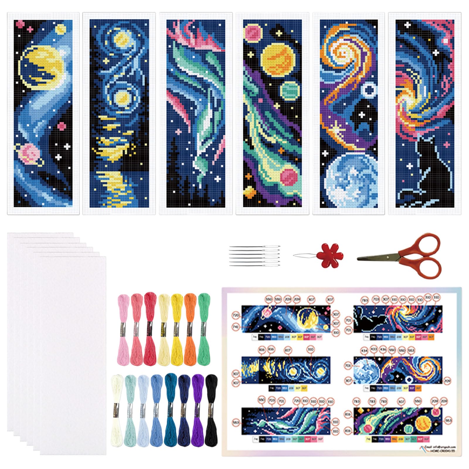 ORIGACH 6 Set Universe Starry Night Cross Stitch Bookmark Kit for Beginner