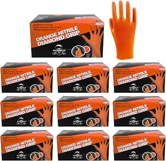 Orange Nitrile Disposable Gloves 8mil Heavy Duty, Latex Free Powder Free,1000PCS Bulk Case for Mechanic Automotive Industrial Work