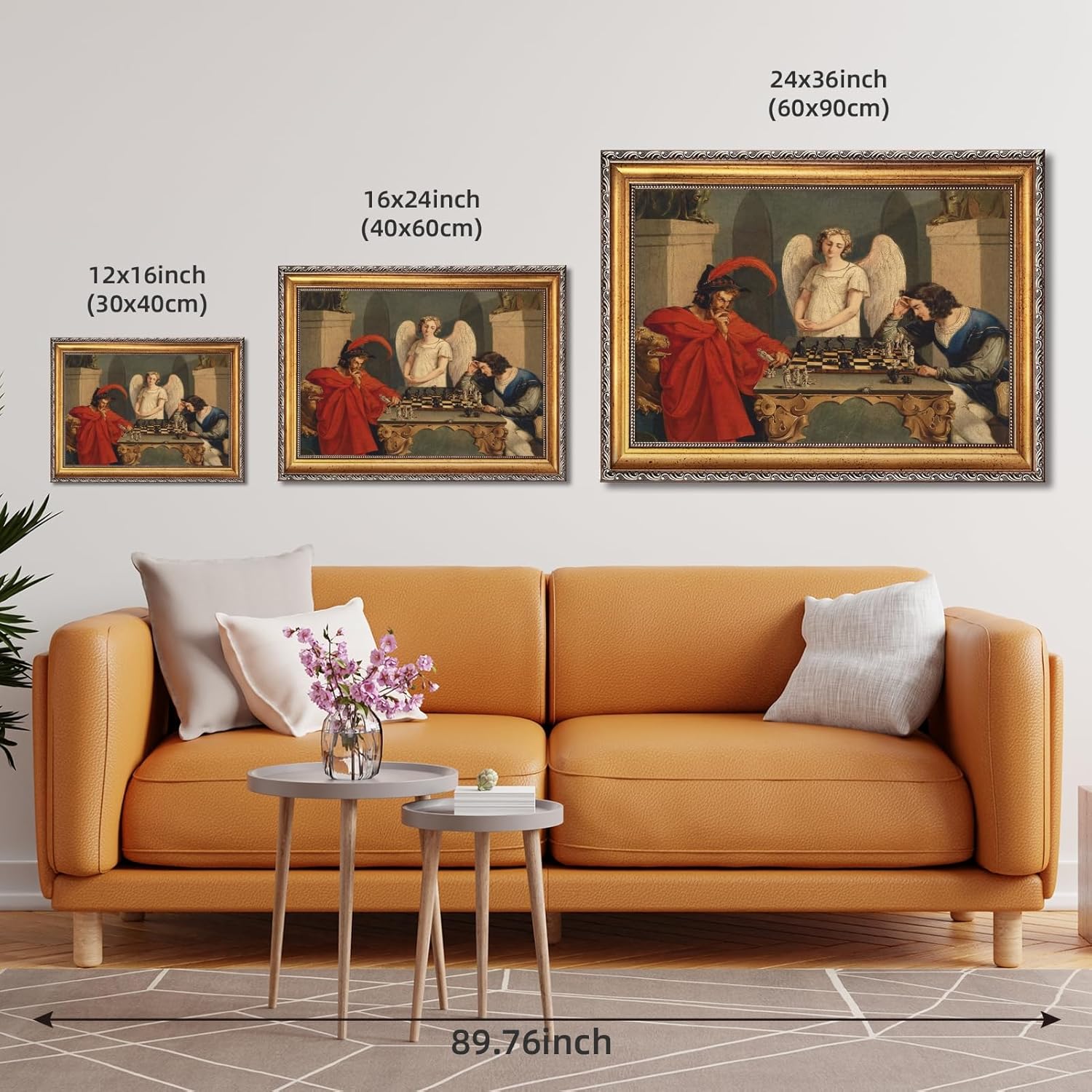 Faust And Mephistopheles Playing Chess Poster Vintage Classical Wall Art The Devils checkmate Painting Retro Picture Canvas Prints for Home Bedroom Office Living Room Decor 16x24in Gold Vintage Frame