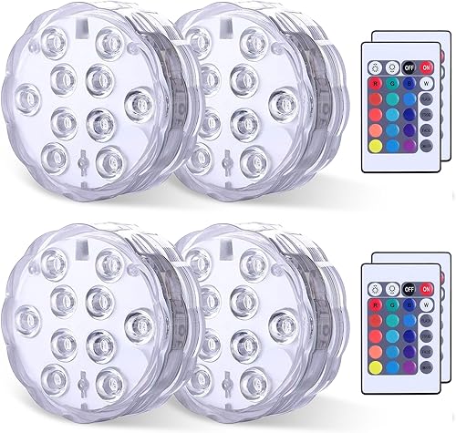 Luces LED sumergibles con control remoto, luz RGB multicolor cambiante impermeable para piscina, base de jarrón, spa, acuario, estanque, bañera de