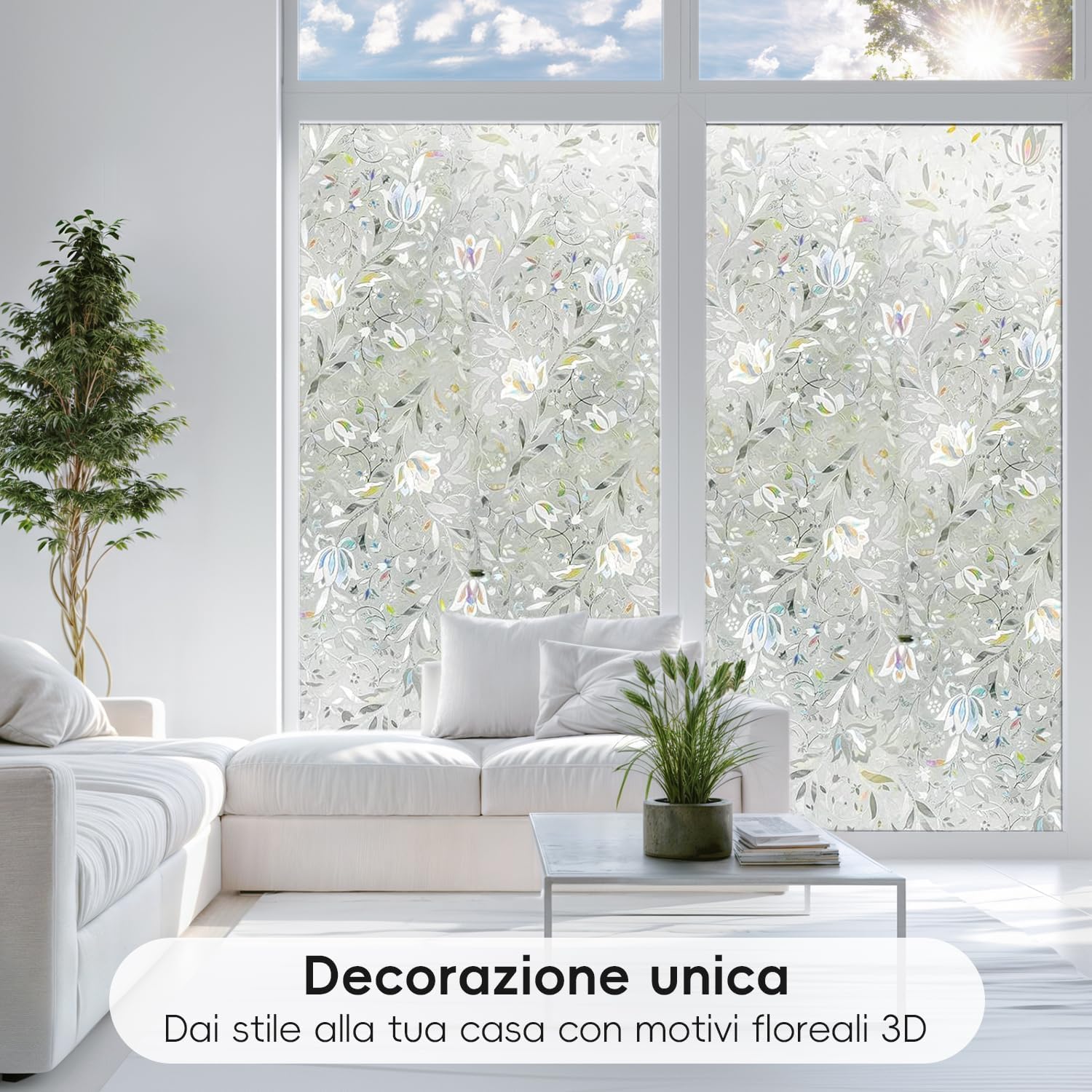 Qualsen Pellicola per Vetri Finestre 3D Tulipano Fiori Decorative Pellicola Adesiva per Vetri Effetto Arcobaleno Anti-UV Elettrostatica Pellicola Privacy Finestre per Casa Ufficio (90 x 200 cm)
