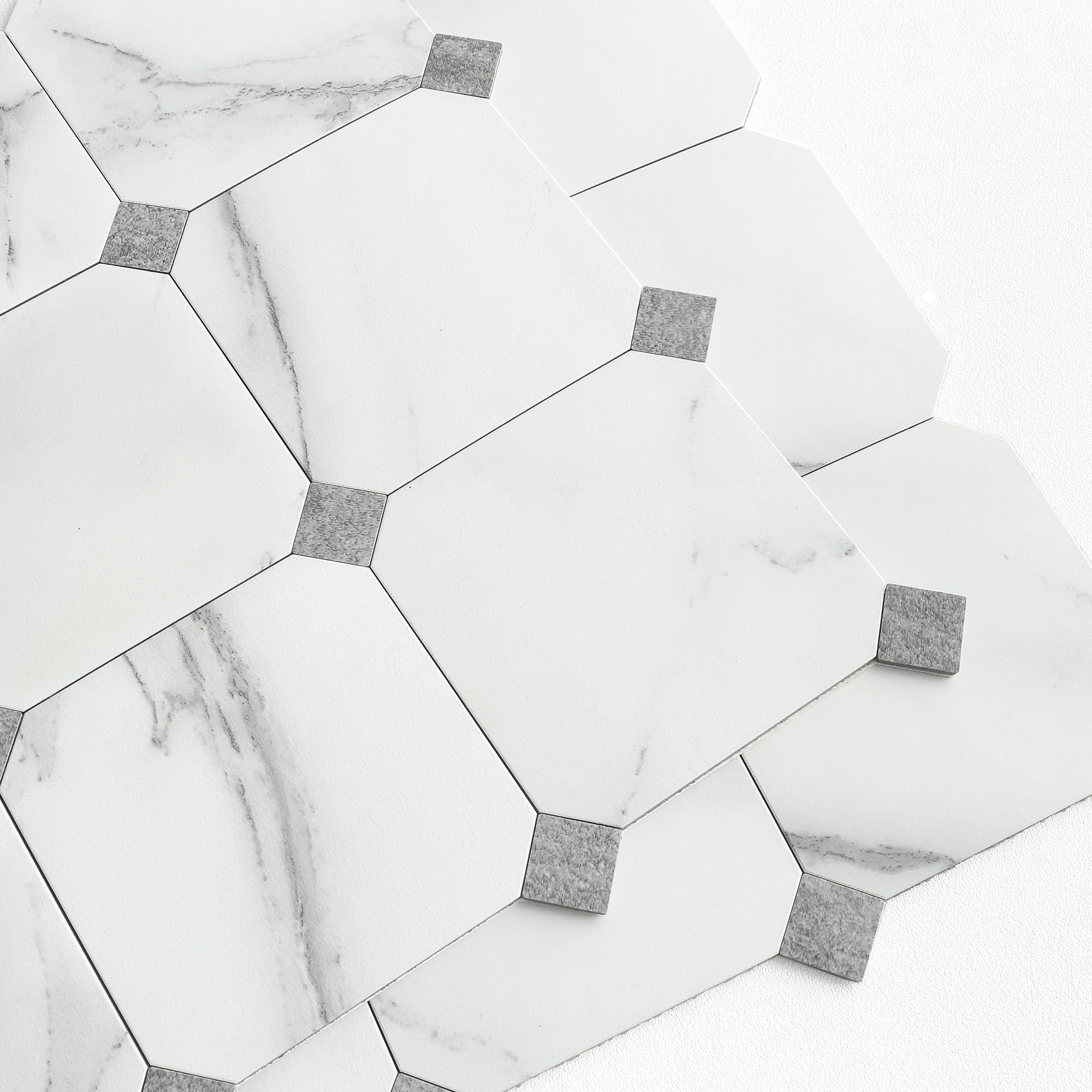 Stick on Octagon Tiles Kitchen Splashback,Big Marble Tile Stickers for Bathroom Wall Tiles Self Adhesive Mosaic Matte Tile Backsplash (5sheets,White)