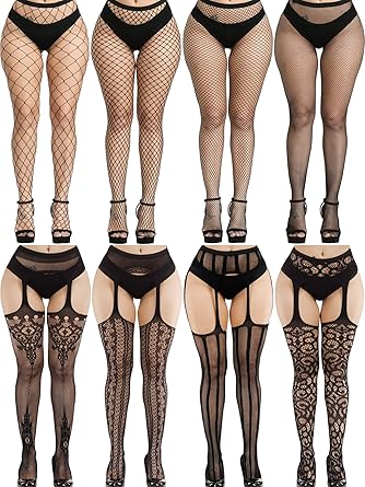 Zhanmai 8 Pairs Women Fishnet Stockings Tights Pantyhose Thigh High Stockings Waist Fishnets
