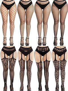 8 Pairs Women Fishnet Stockings Tights Pantyhose Thigh High Stockings Waist Fishnets