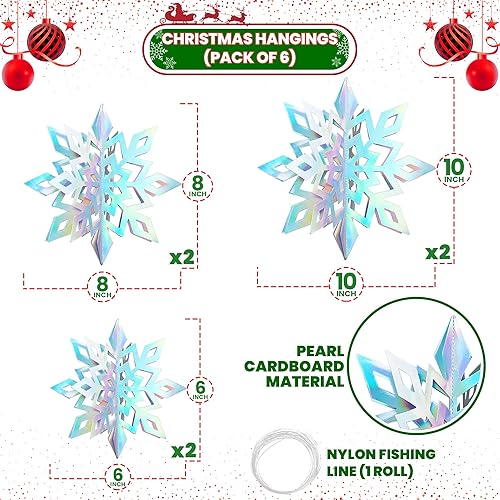 Miniatura 10 de KatchOn, Copos de nieve colgantes en 3D blancos, grandes, paquete de 15  Decoraciones de copo de nieve colgantes de Navidad, guirnalda de copos de
