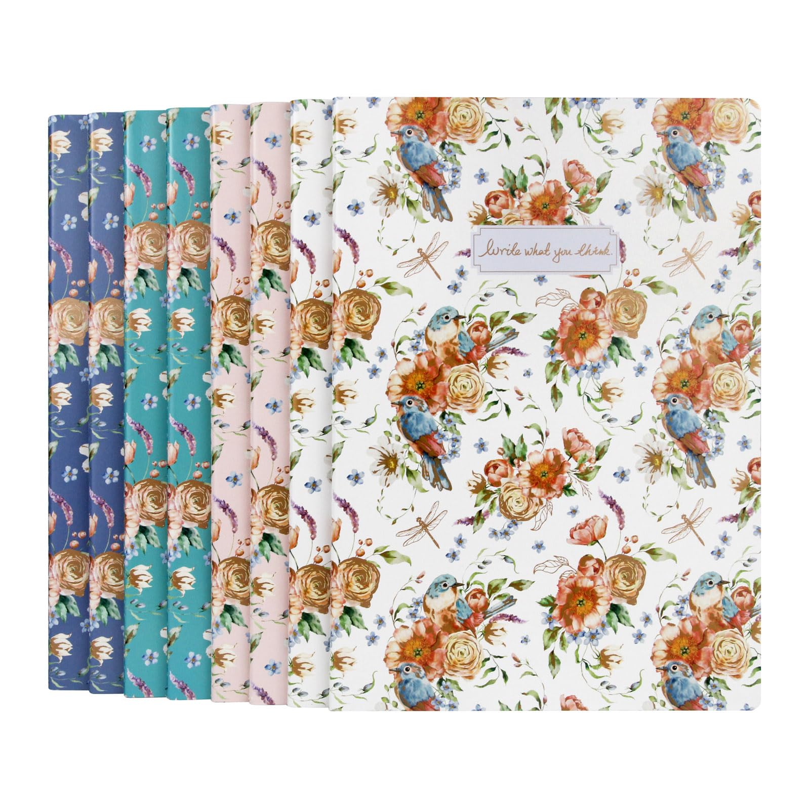 WETLOTE A4 Lined Exercise Books, 8-Pack, 96 Pages Each, Soft Cover Stitched Notepads - Floral Pattern, Ideal for School, Study, Office & Note-Taking