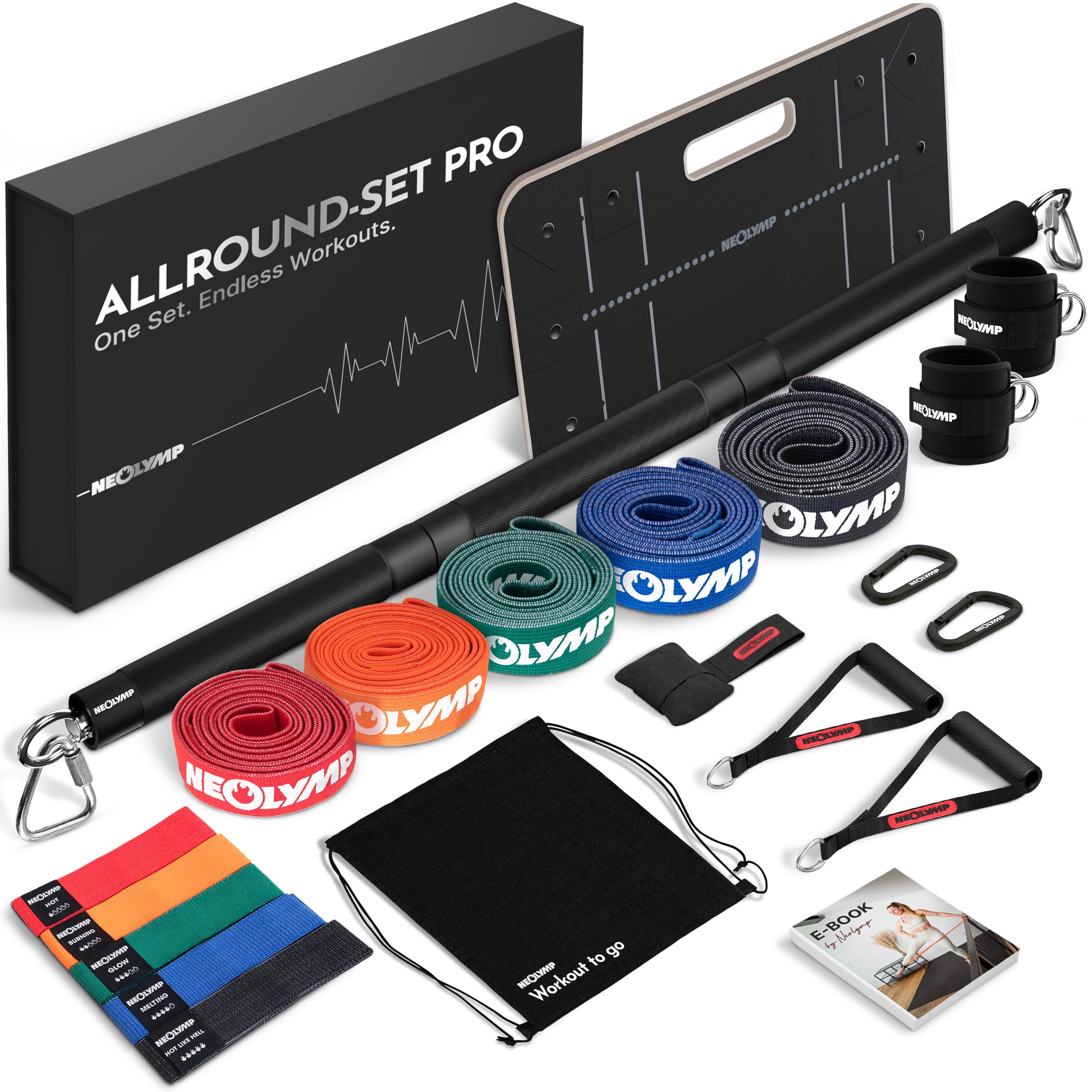 NEOLYMP Lange Fitnessbänder Stoff mit Fitness Zubehör - waschbare Resistance Bands, Widerstandsbänder, Gymnastikband, Fitnessband, Trainingsbänder, Klimmzugbänder, Krafttrainingssets