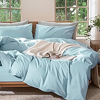 Vista 188 de MooMee Juego de funda de edredón 100% algodón lavado con textura tipo lino, transpirable, duradero, suave y cómodo