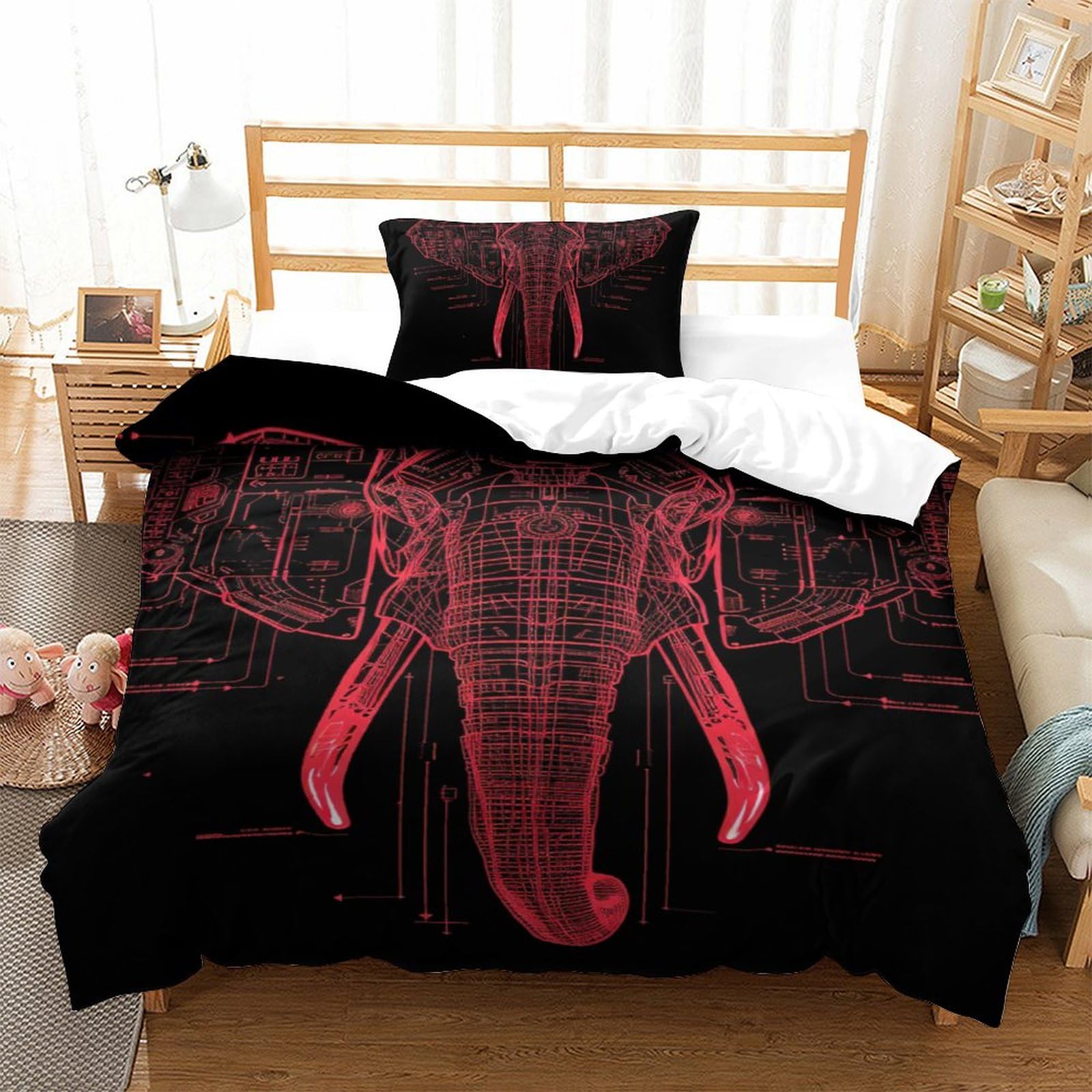 Lit enfant impeccable : Housse de couette éléphant 135x200cm zippée facile à enfiler