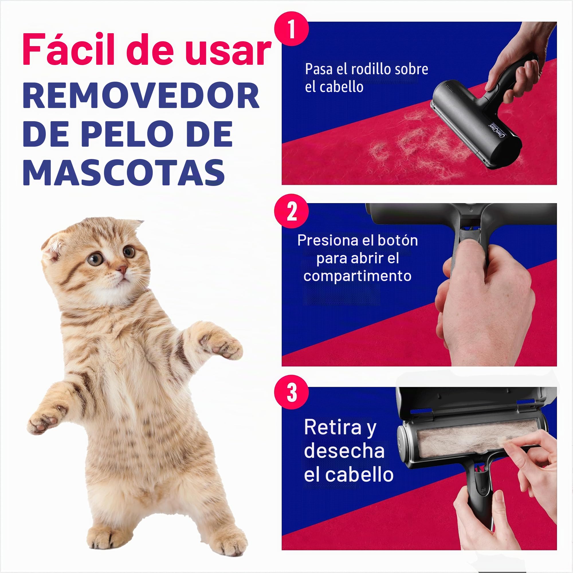 ChomChom Roller Removedor de pelo de mascotas y rodillo reutilizable, removedor de pelusa para muebles, sofá, alfombra, ropa y ropa de cama, portátil