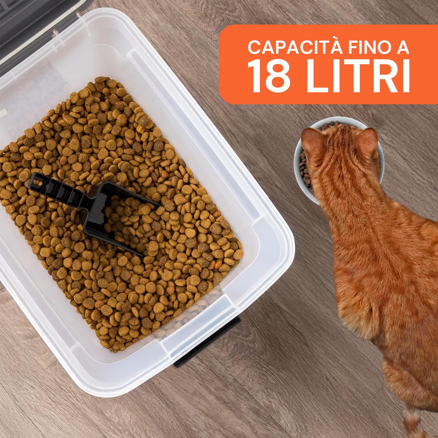 Avilia Contenitore Crocchette Cane e Gatto 18L circa 7-8kg - Porta Cibo Secco Ermetico con Ruote Rimovibili - Secchio Salvaspazio Anti-Umidità e Anti-Odore - Include Paletta Dosatrice - Trasparente