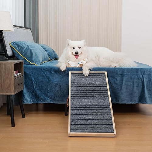 Miniatura 8 de Rampa plegable para perros, 4 niveles, ajustable, de madera, portátil, para gatos, con superficie antideslizante para cama, automóvil, sofá, SUV,