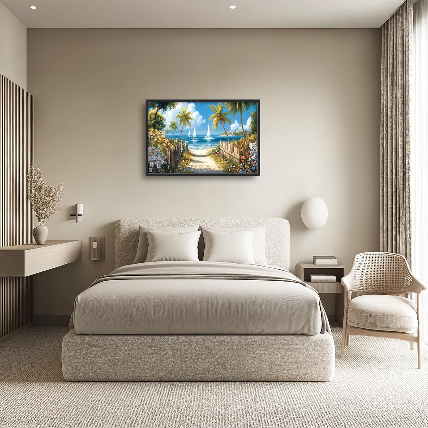 Beach Large Wall Art for Living Room Nature Tropical Palm Tree Framed Canvas Decor Ocean Coastal Landscape Prints Painting Pictures Extra Large Seaside Seascape Artwork for Bedroom Bathroom 24"x36" 36"L x 24"W Beach Palm Trees