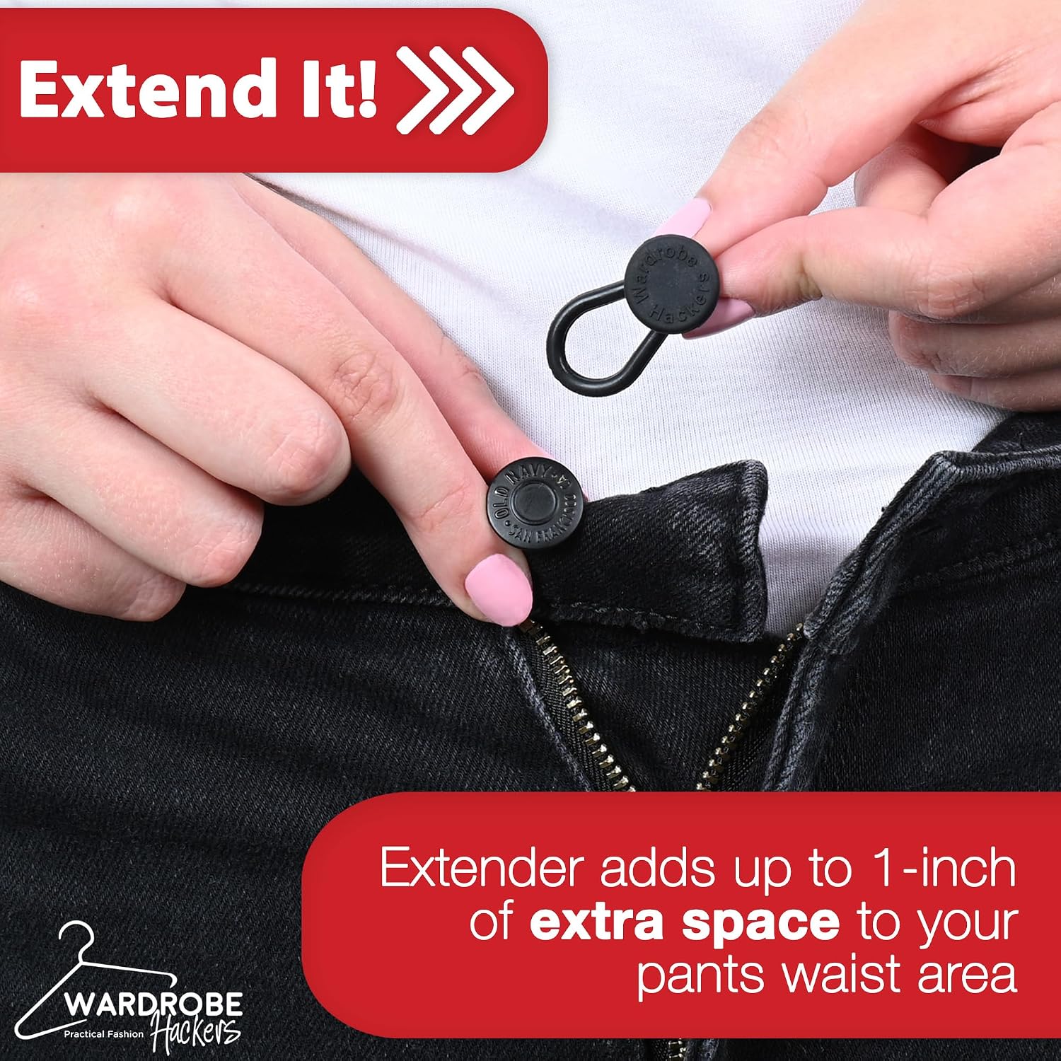 Flexible Button Extenders for Jeans & Pants (6-Pack Black Buttons) Waist Expanders for Men and Women’s Tight Waistband Relief Extender Blends In
