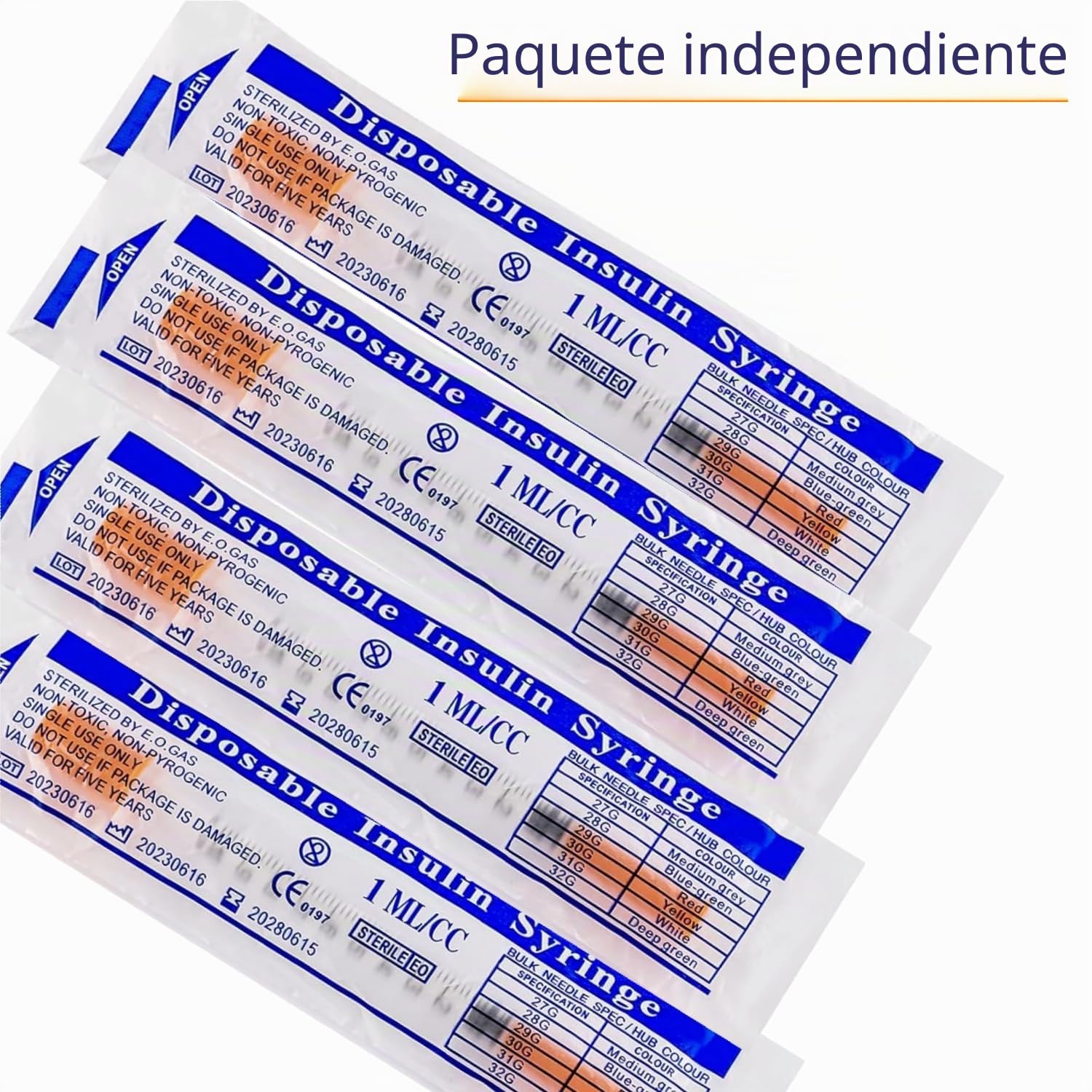 Paquete de 100 suministros de laboratorio de 1/2 ml/cc 31Ga, paquete individual